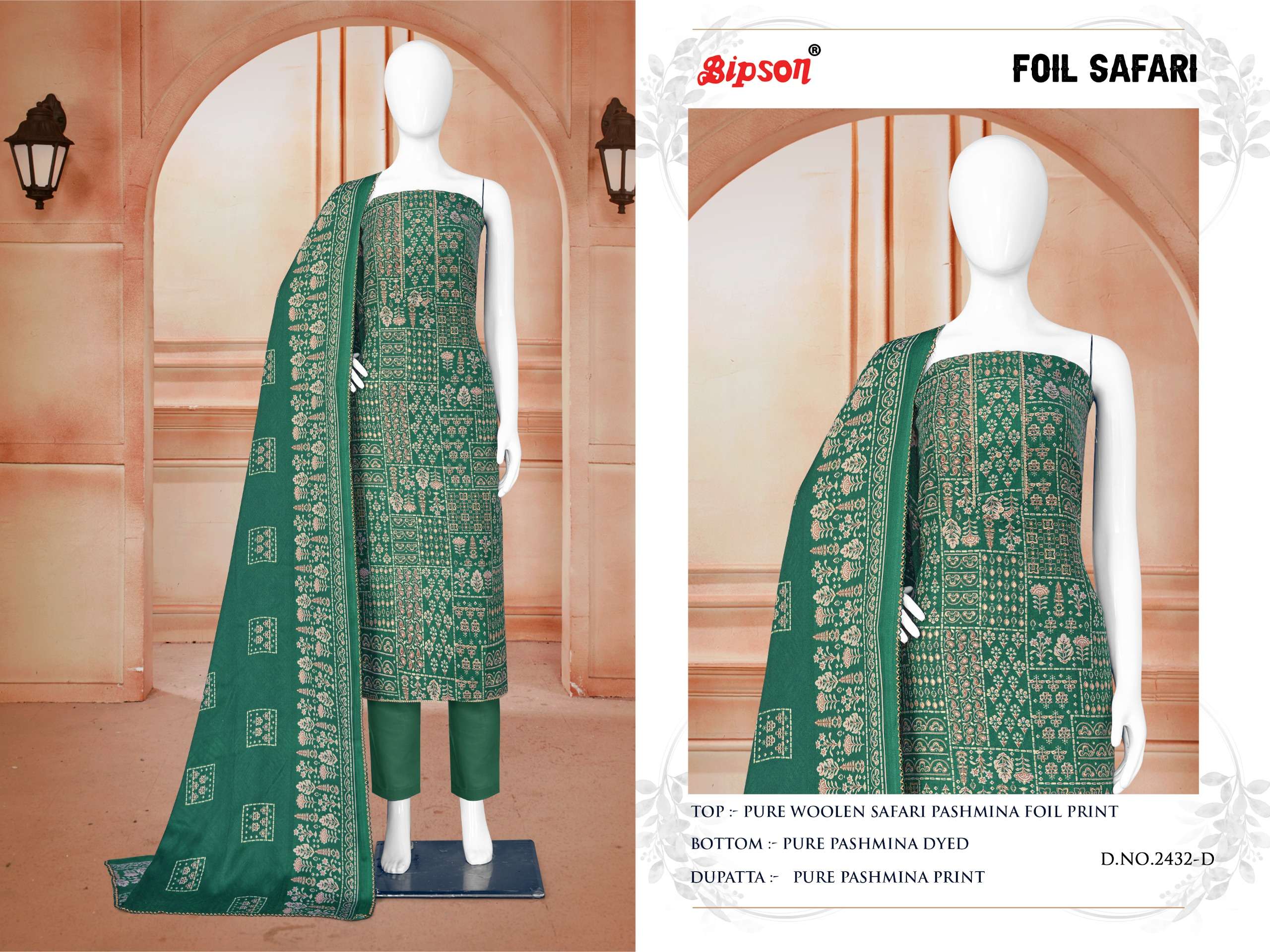 bipson foil safari 2432  Pure Woollen Safari Pashmina Foil Print   beautiful look salwar suit catalog