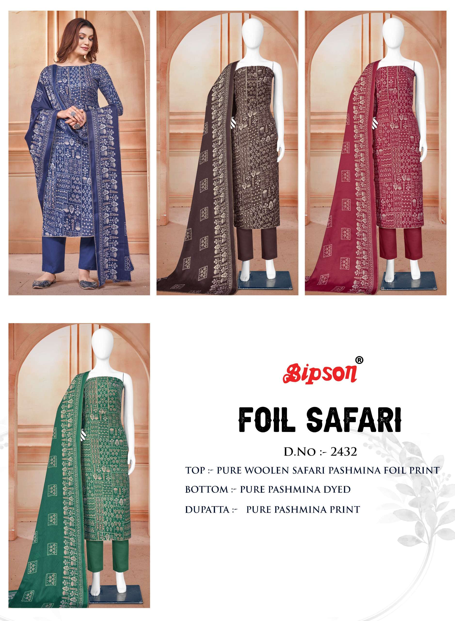 bipson foil safari 2432  Pure Woollen Safari Pashmina Foil Print   beautiful look salwar suit catalog