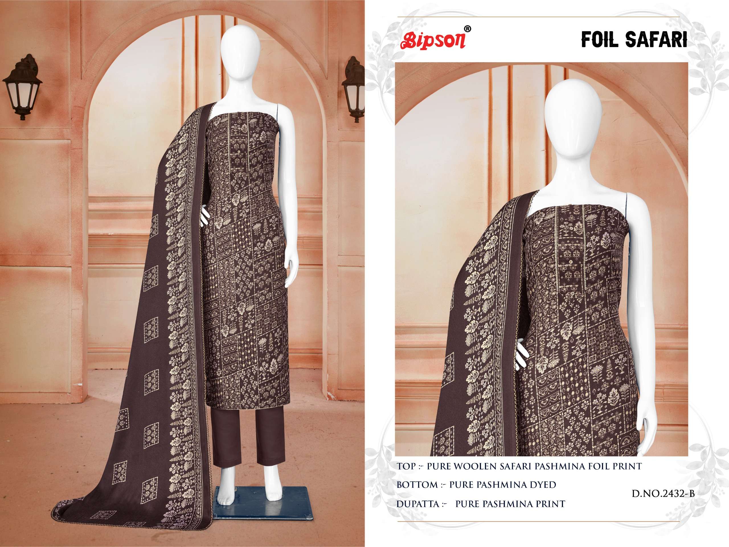 bipson foil safari 2432  Pure Woollen Safari Pashmina Foil Print   beautiful look salwar suit catalog