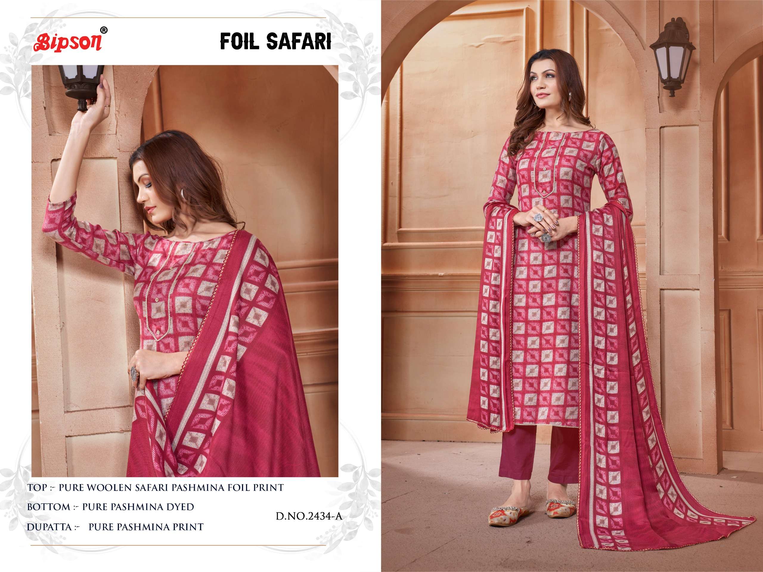 bipson foil safari 2434 Pure Woollen Safari Pashmina Foil Print catchy look salwar suit catalog