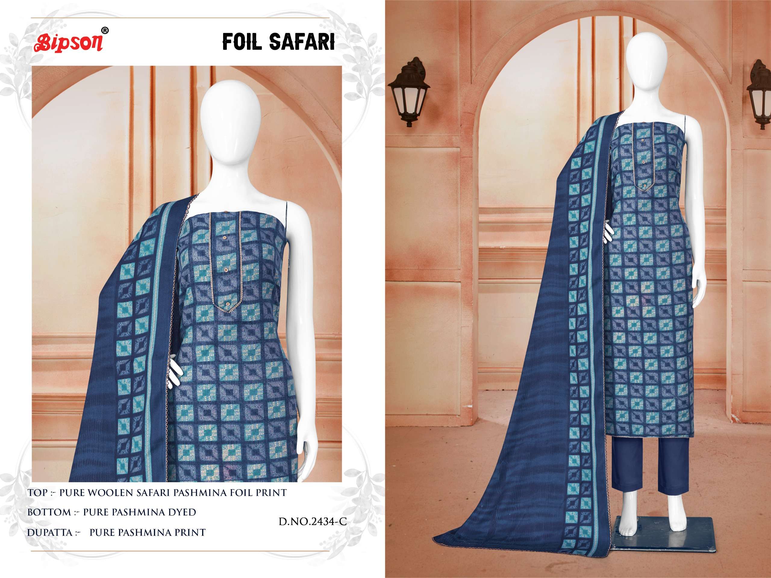 bipson foil safari 2434 Pure Woollen Safari Pashmina Foil Print catchy look salwar suit catalog