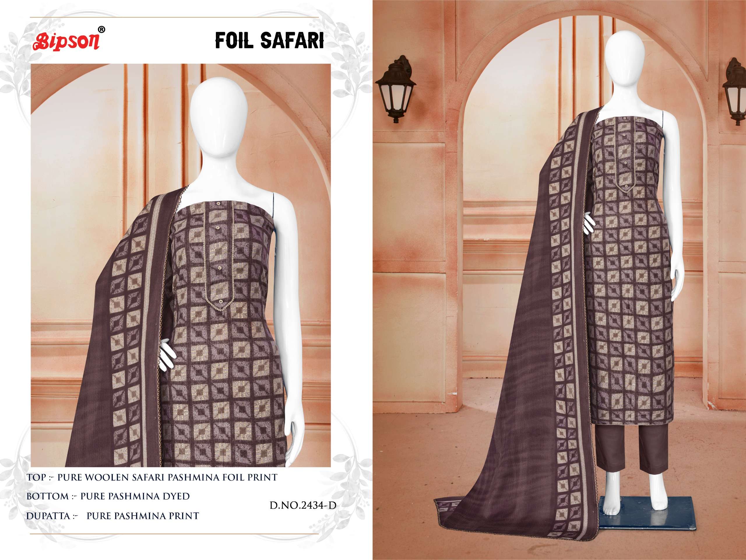 bipson foil safari 2434 Pure Woollen Safari Pashmina Foil Print catchy look salwar suit catalog