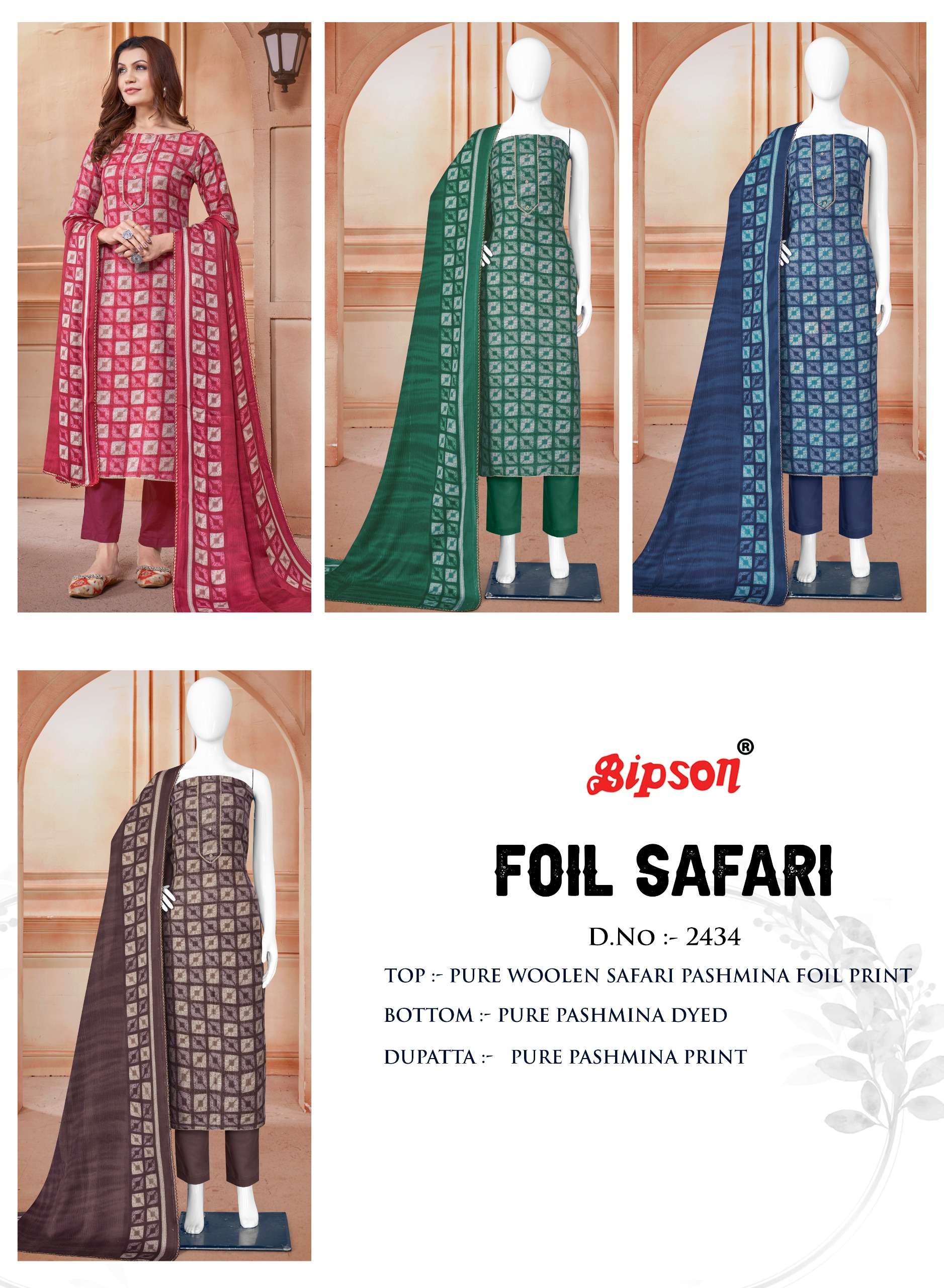 bipson foil safari 2434 Pure Woollen Safari Pashmina Foil Print catchy look salwar suit catalog