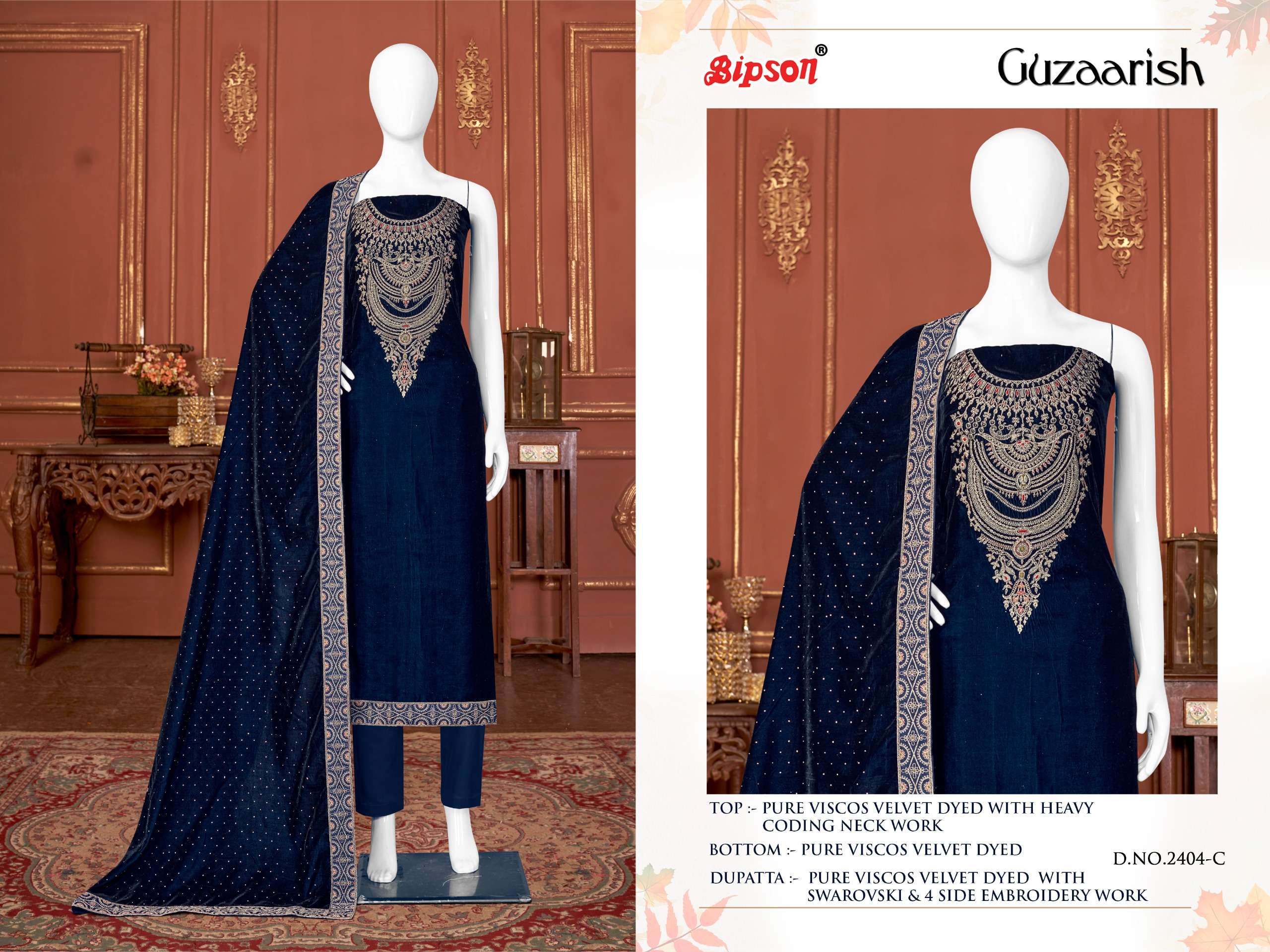 bipson  guzaarish 2404 viscose velvet print beautiful look salwar suit catalog