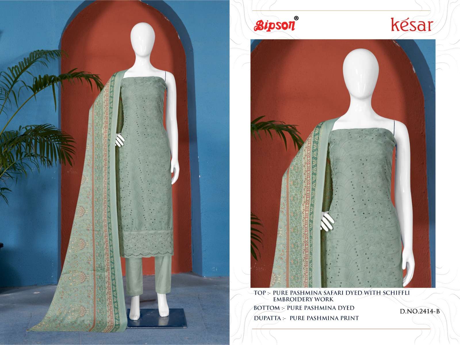 bipson kesar 2414 woollen pashmin exclusive look salwar suit catalog