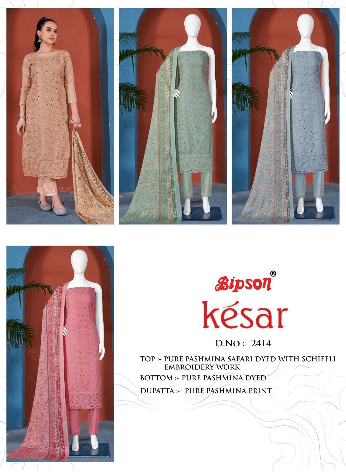 bipson kesar 2414 woollen pashmin exclusive look salwar suit catalog