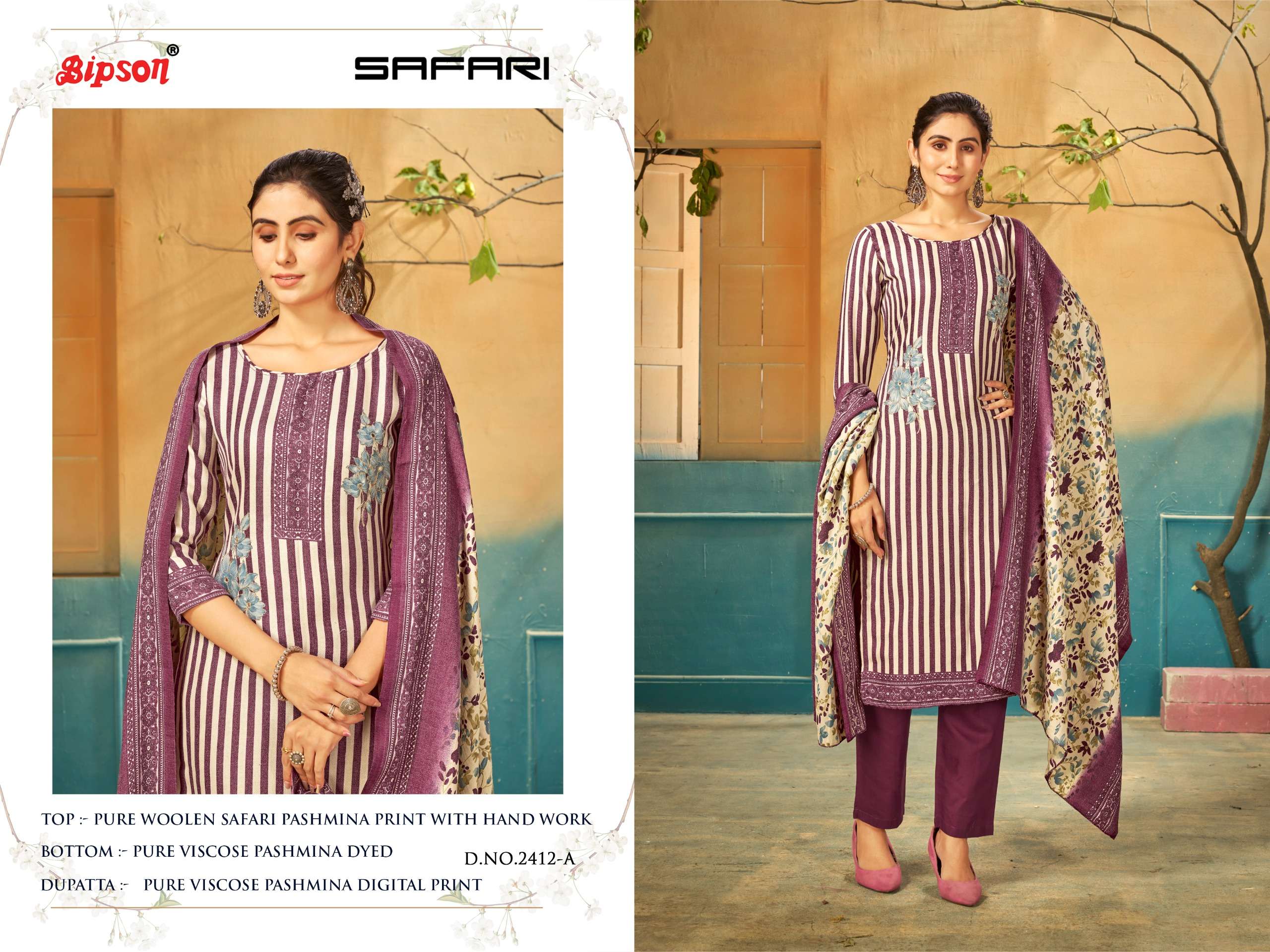 Bipson safari 2412 Pure Woollen Safari Pashmina Print elegant salwar suit catalog