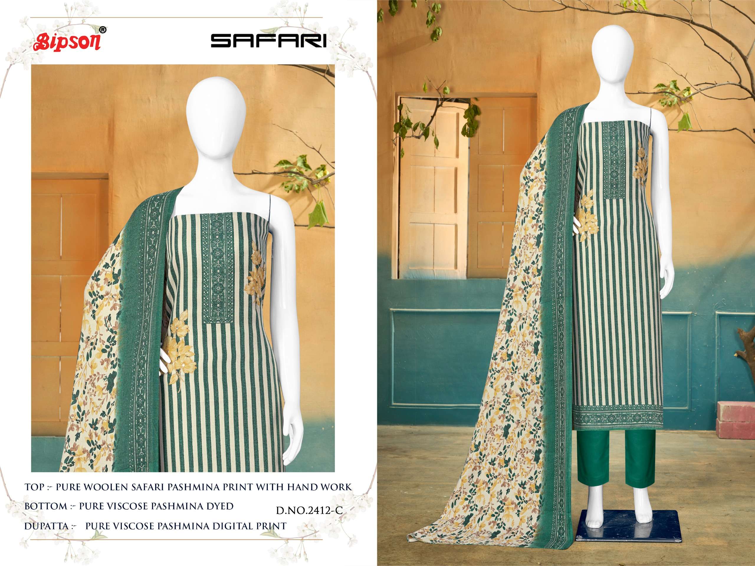 Bipson safari 2412 Pure Woollen Safari Pashmina Print elegant salwar suit catalog