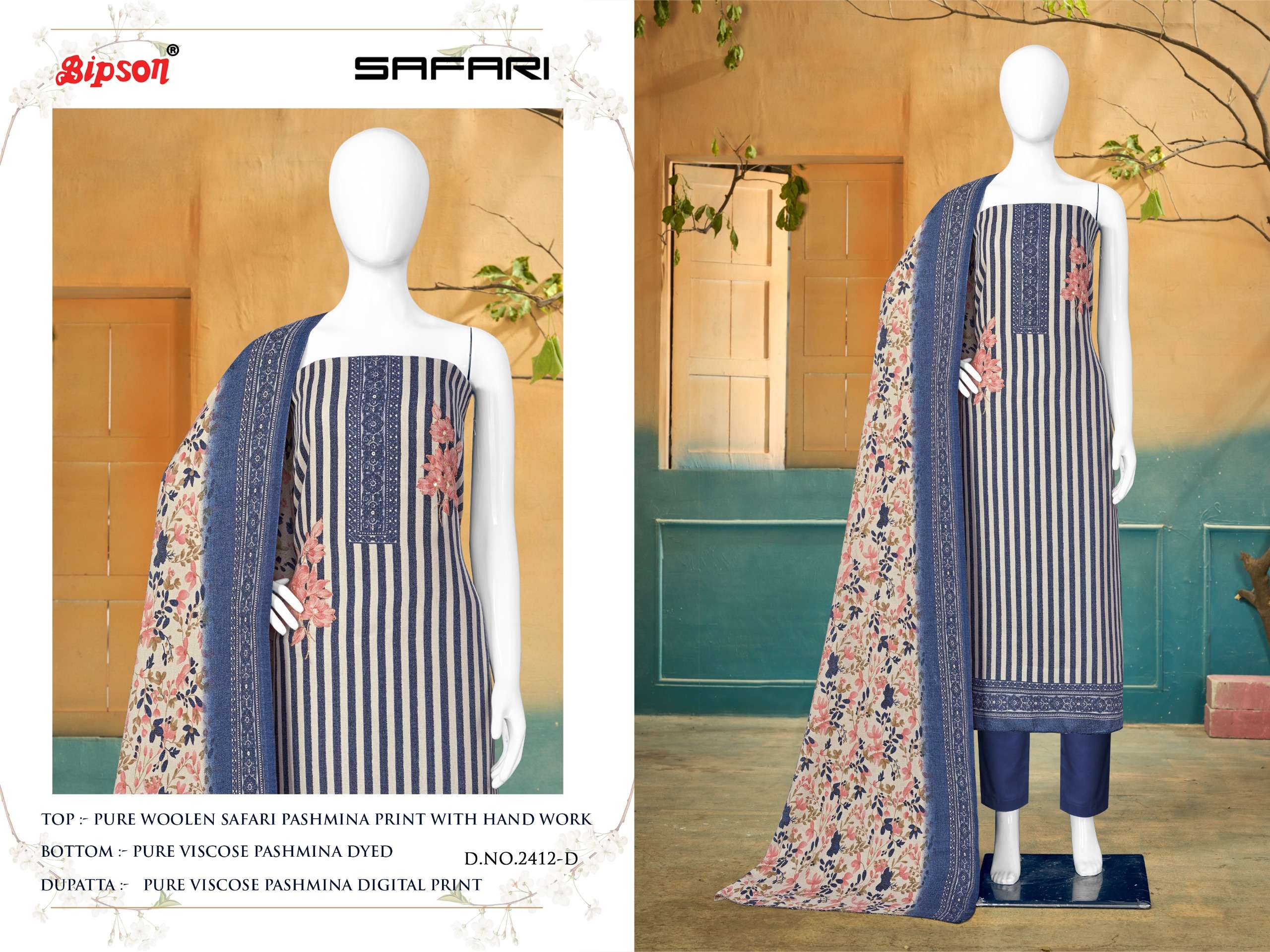 Bipson safari 2412 Pure Woollen Safari Pashmina Print elegant salwar suit catalog