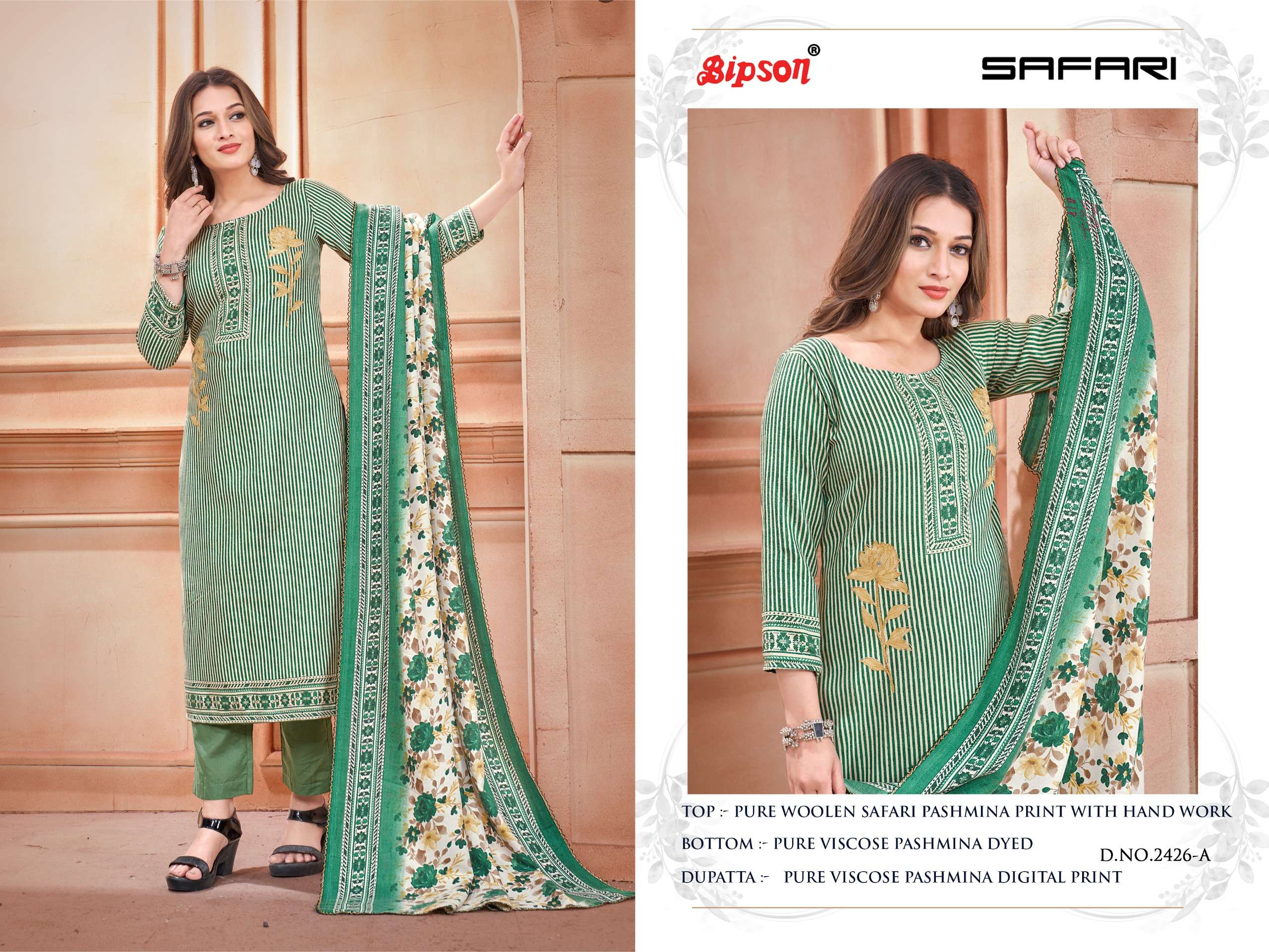 bipson  safari 2426 Pure Woollen Safari Pashmina Print  catchy look salwar suit catalog