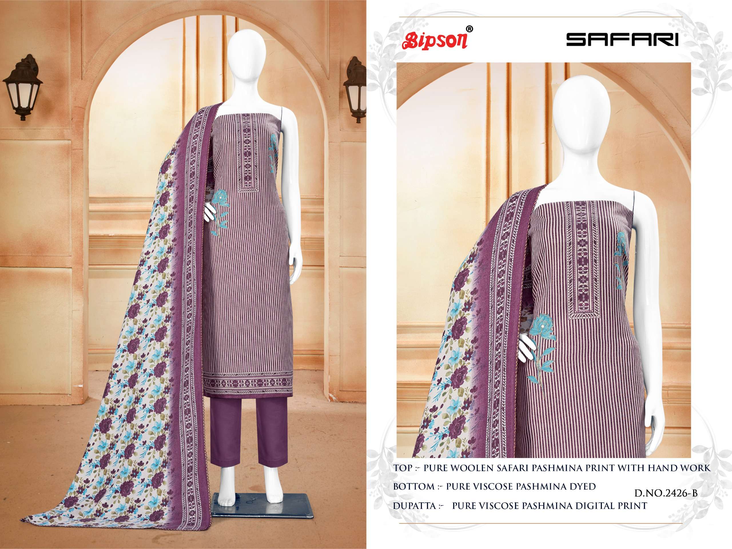 bipson  safari 2426 Pure Woollen Safari Pashmina Print  catchy look salwar suit catalog