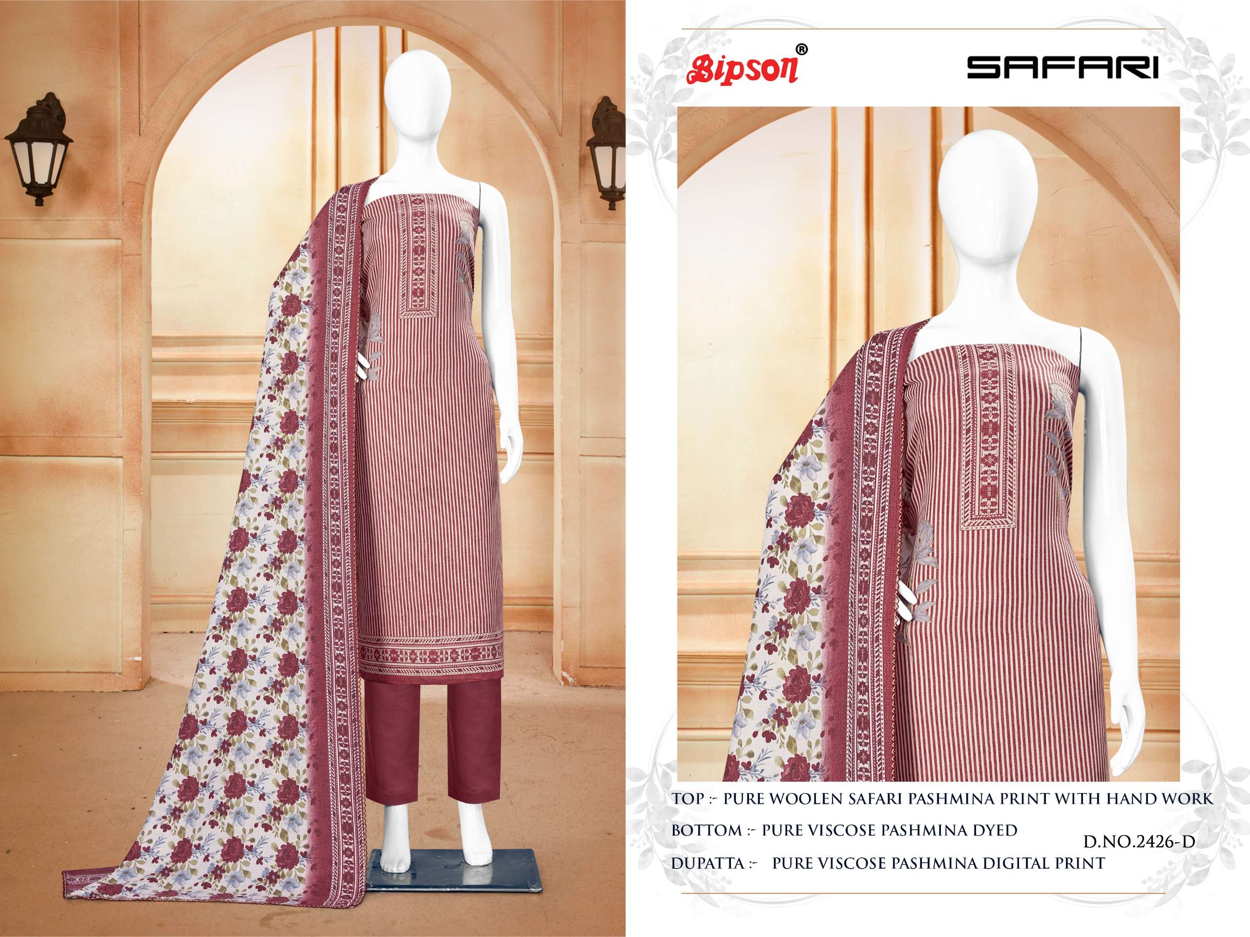 bipson  safari 2426 Pure Woollen Safari Pashmina Print  catchy look salwar suit catalog