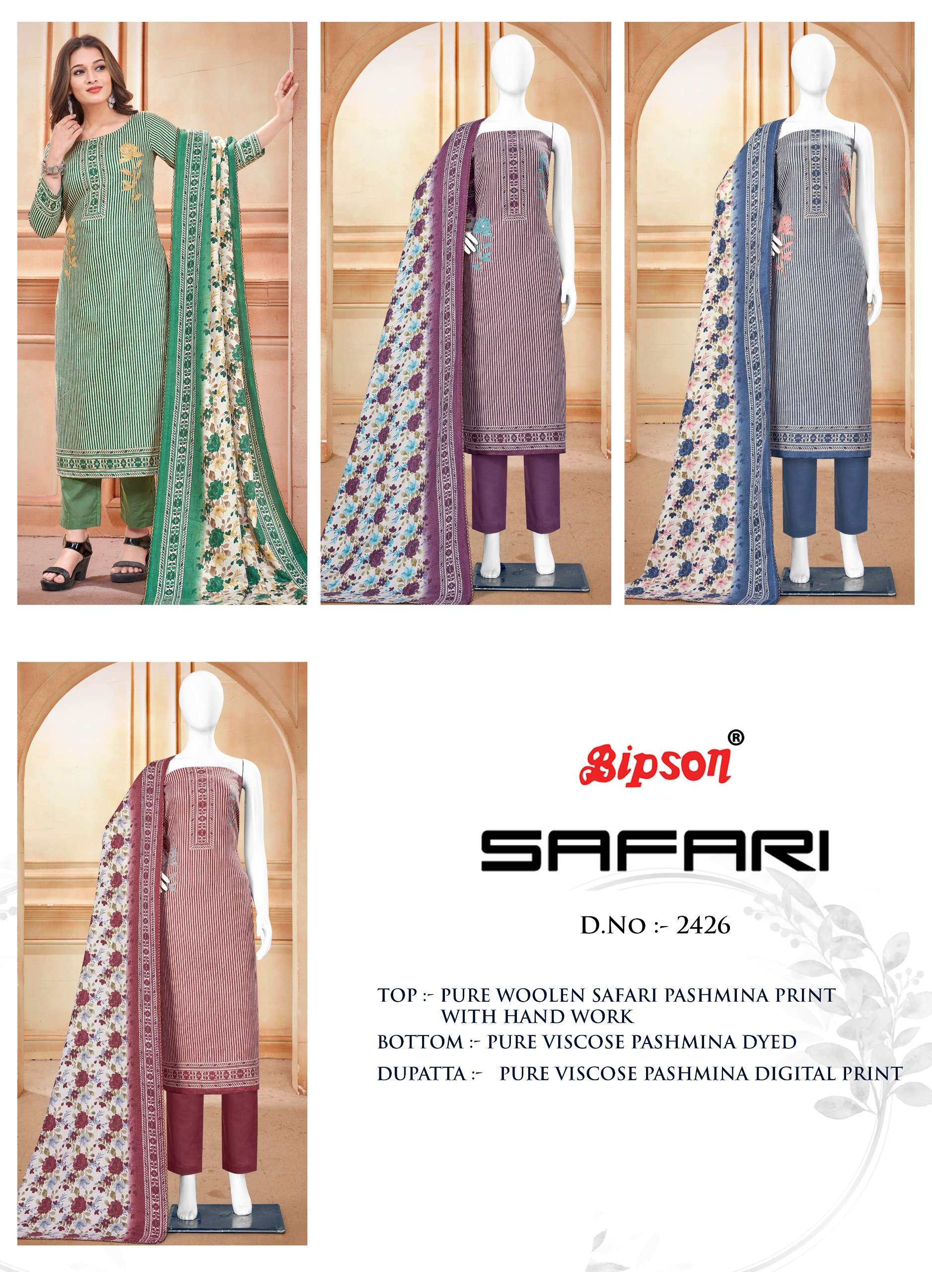 bipson  safari 2426 Pure Woollen Safari Pashmina Print  catchy look salwar suit catalog