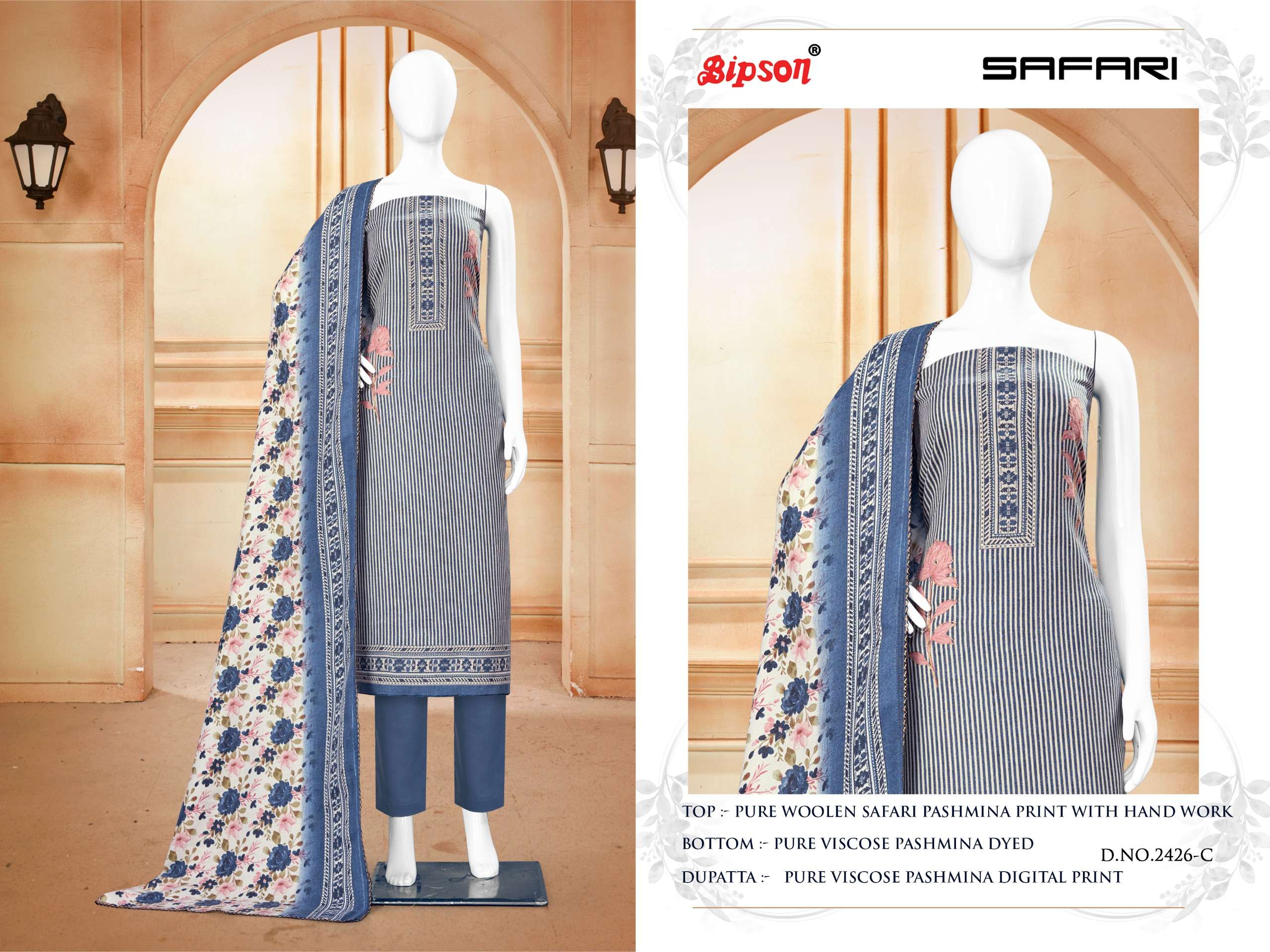 bipson  safari 2426 Pure Woollen Safari Pashmina Print  catchy look salwar suit catalog