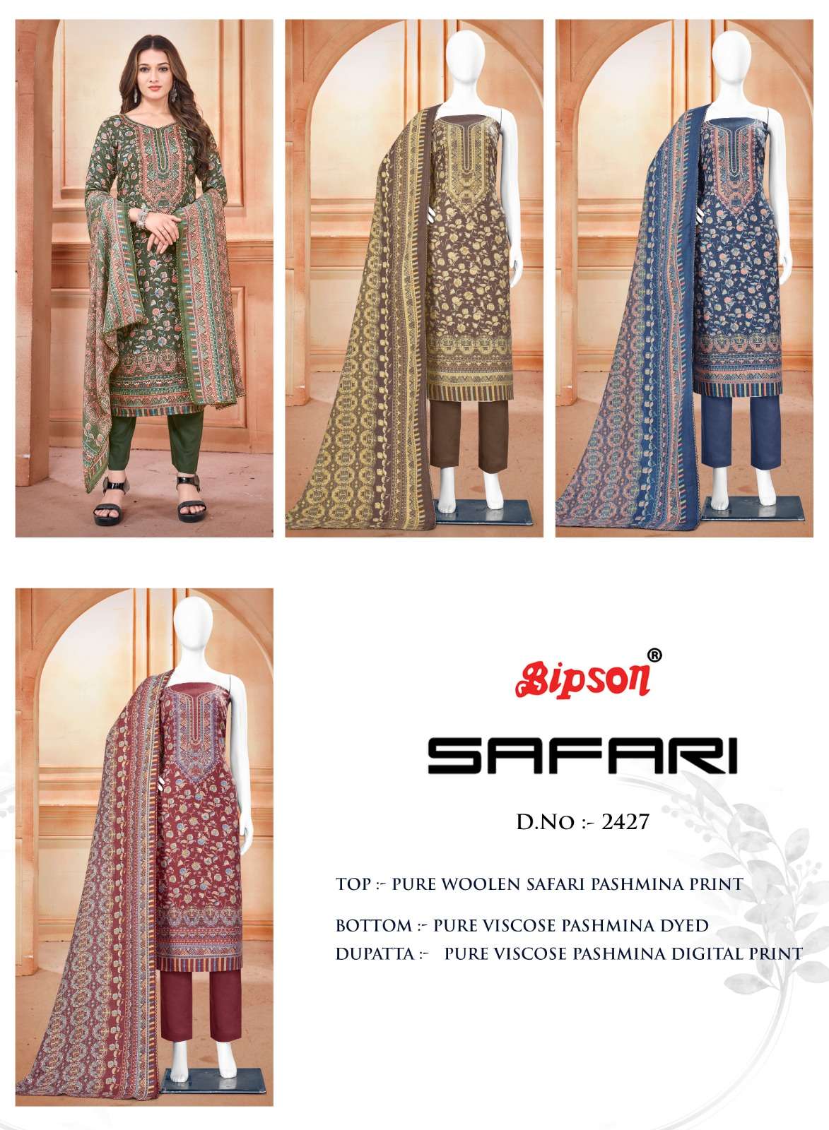 bipson  safari 2427 Pure Woollen Safari Pashmina Print elegant look salwar suit catalog