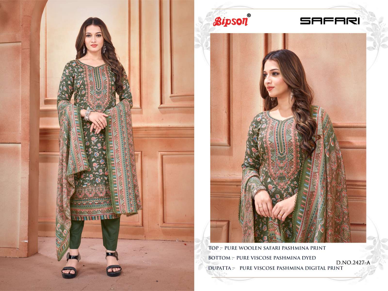 bipson  safari 2427 Pure Woollen Safari Pashmina Print elegant look salwar suit catalog