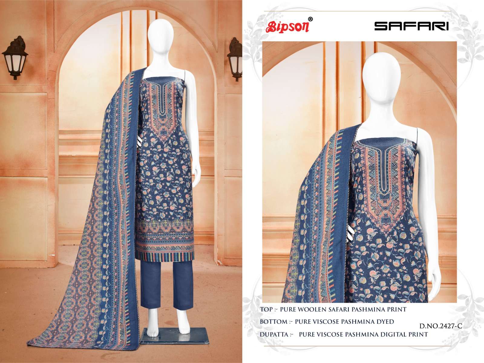 bipson  safari 2427 Pure Woollen Safari Pashmina Print elegant look salwar suit catalog