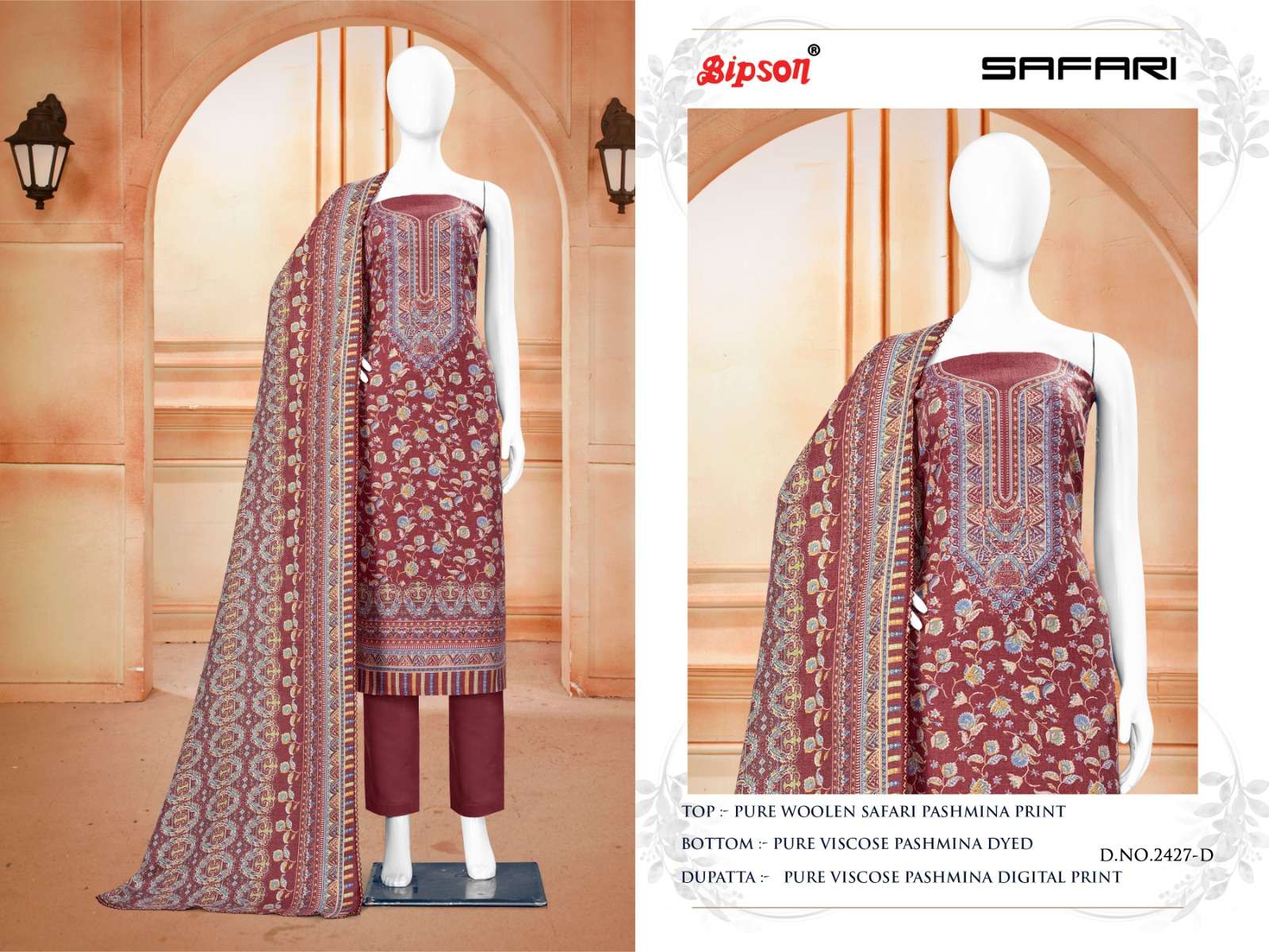 bipson  safari 2427 Pure Woollen Safari Pashmina Print elegant look salwar suit catalog