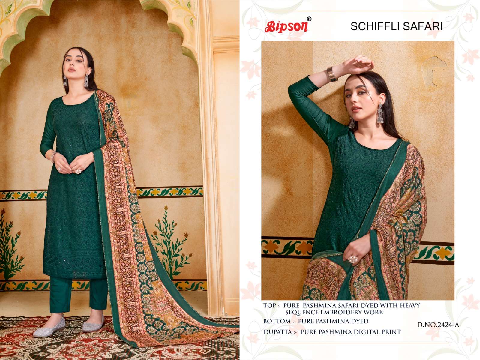 bipson schiffli safari 2424 Pure Safari Pashmina Dyed With Heavy Schiffli Sequence   beautiful look salwar suit catalog