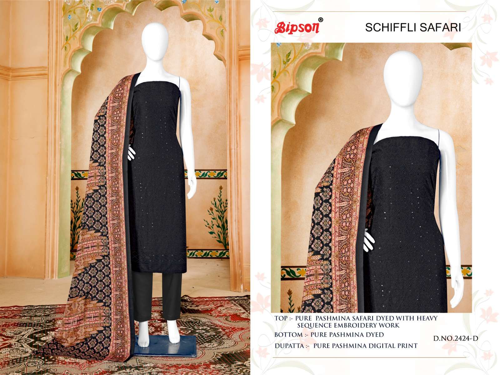 bipson schiffli safari 2424 Pure Safari Pashmina Dyed With Heavy Schiffli Sequence   beautiful look salwar suit catalog