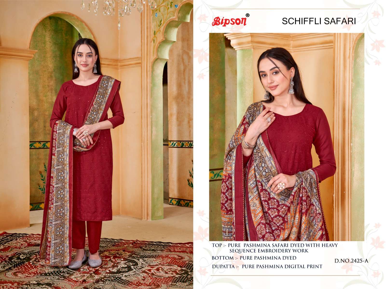 Bipson schiffli safari 2425  Pure Safari Pashmina Dyed With Heavy Schiffli Sequence  elegant salwar suit catalog