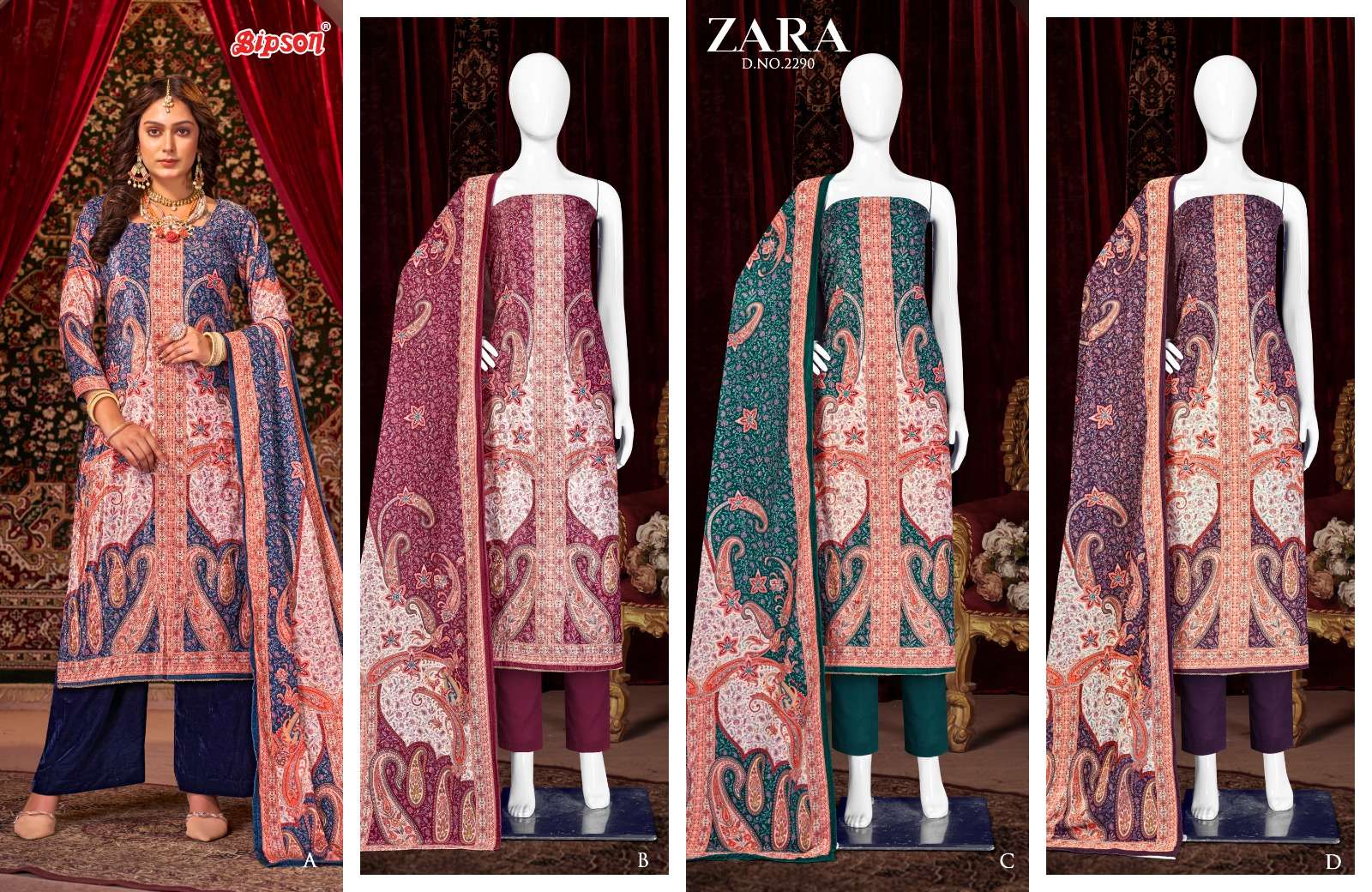 bipson  zara 2290 viscose velvet print beautiful look salwar suit catalog