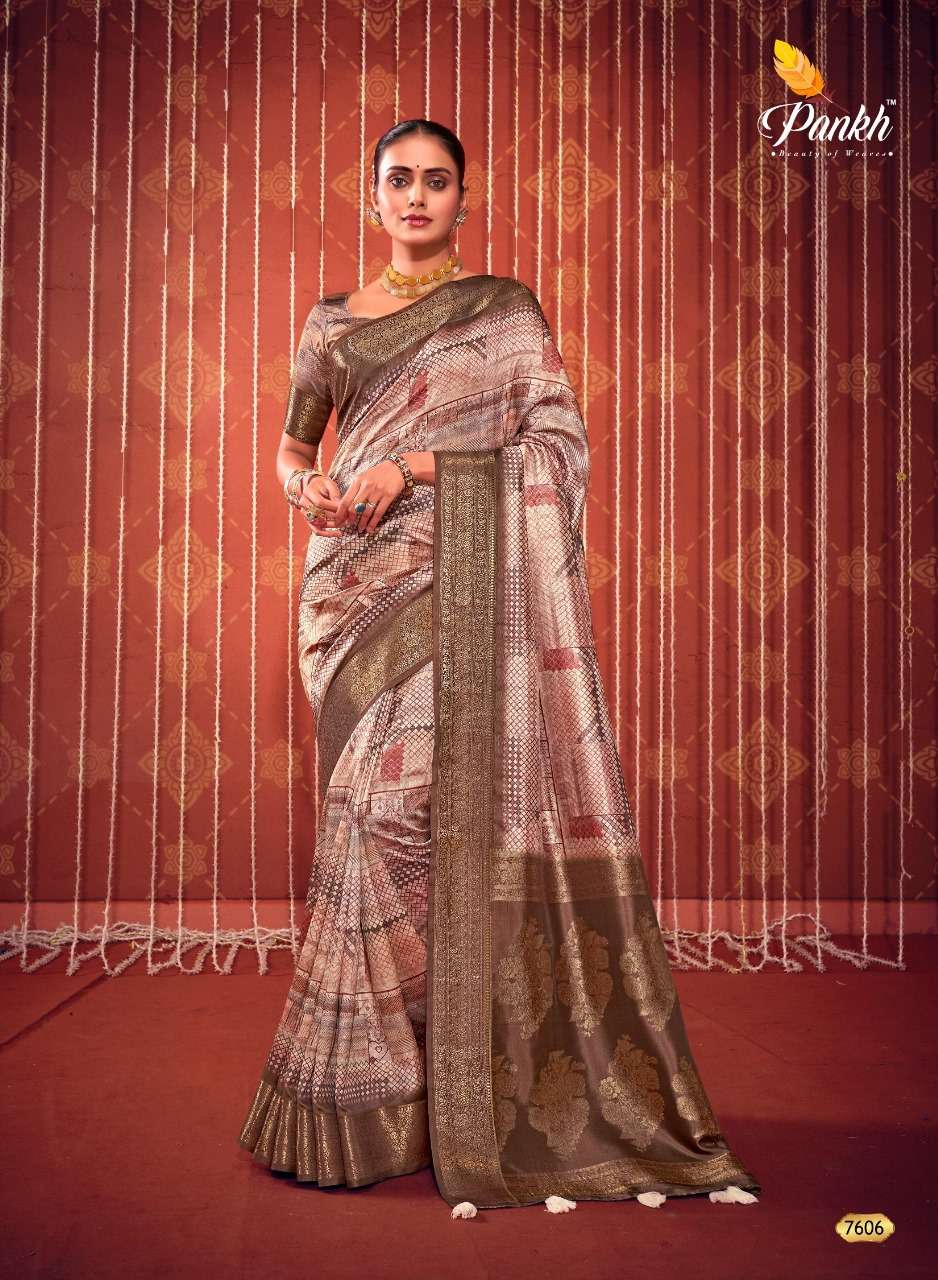 pink lotus pankh swastik digital print exclusive look saree catalog