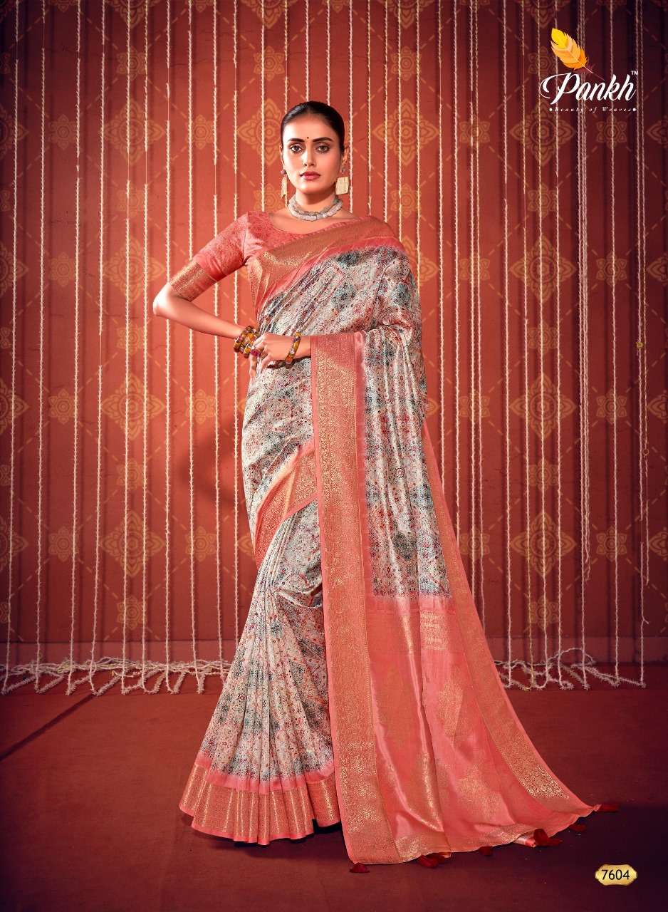 pink lotus pankh swastik digital print exclusive look saree catalog