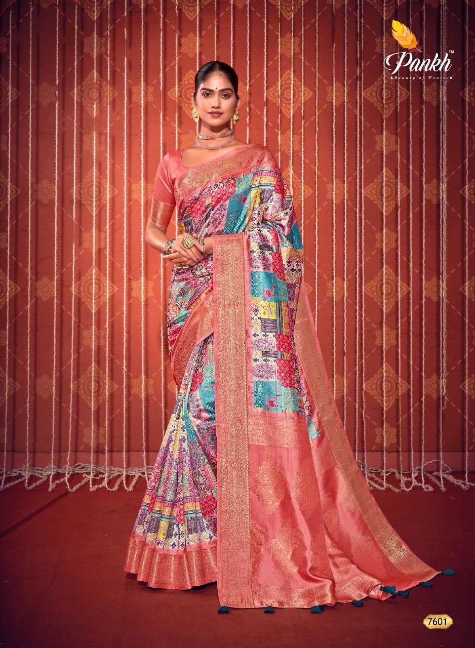 pink lotus pankh swastik digital print exclusive look saree catalog