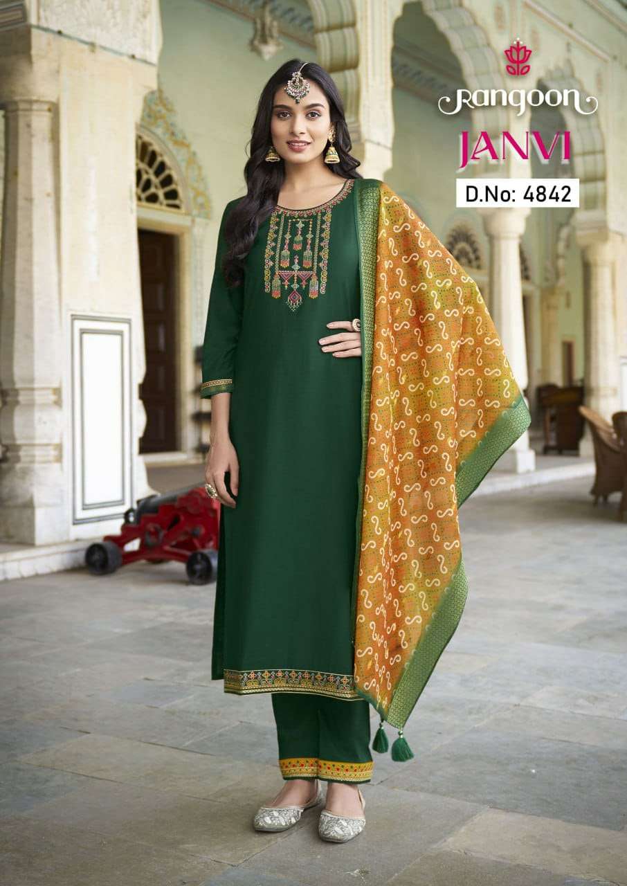 rangoon janvi muslin silk attrective look top bottm with dupatta catalog