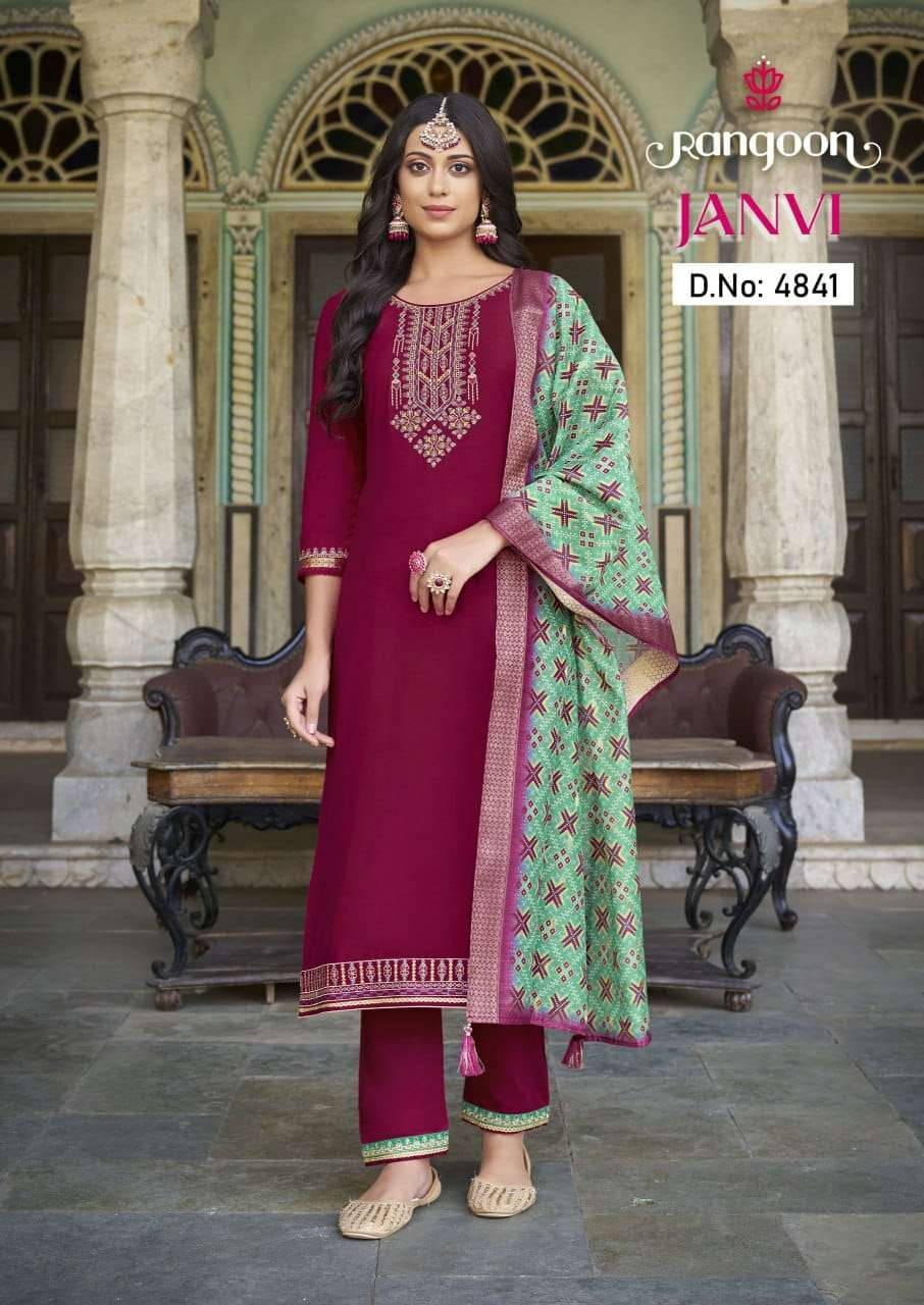 rangoon janvi muslin silk attrective look top bottm with dupatta catalog