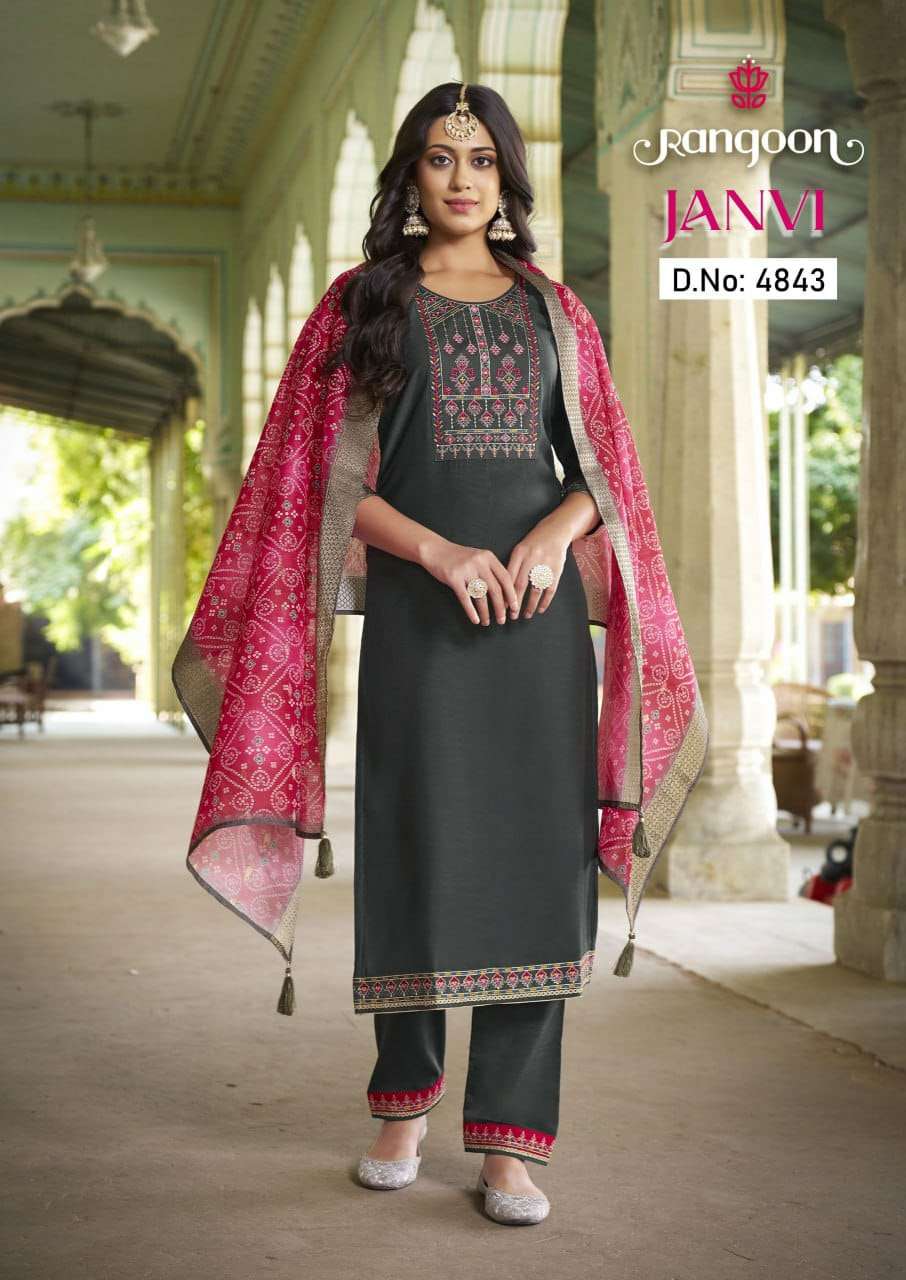 rangoon janvi muslin silk attrective look top bottm with dupatta catalog