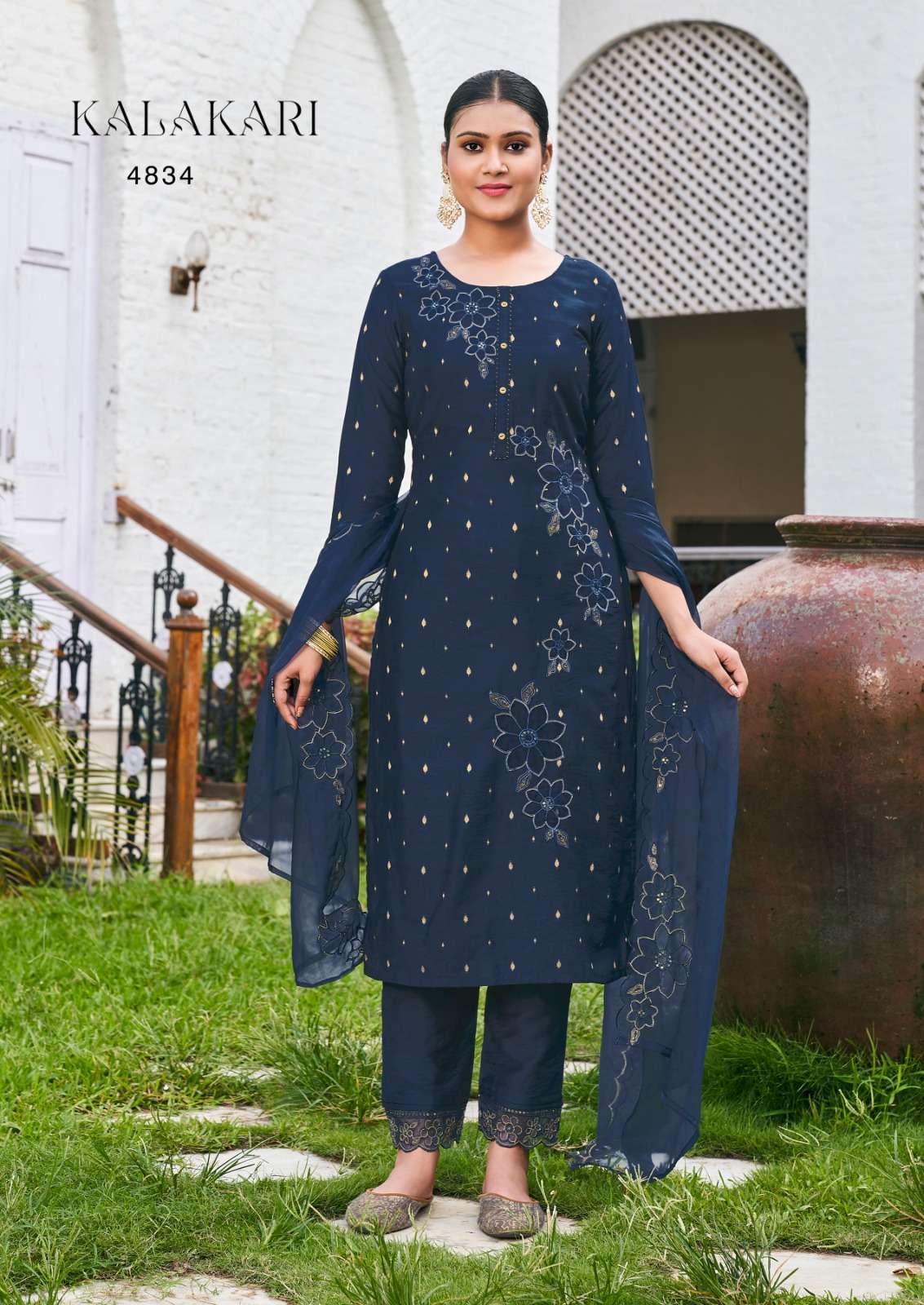 rangoon kalakari viscose jaquard beautiful look kurti pant with dupatta catalog