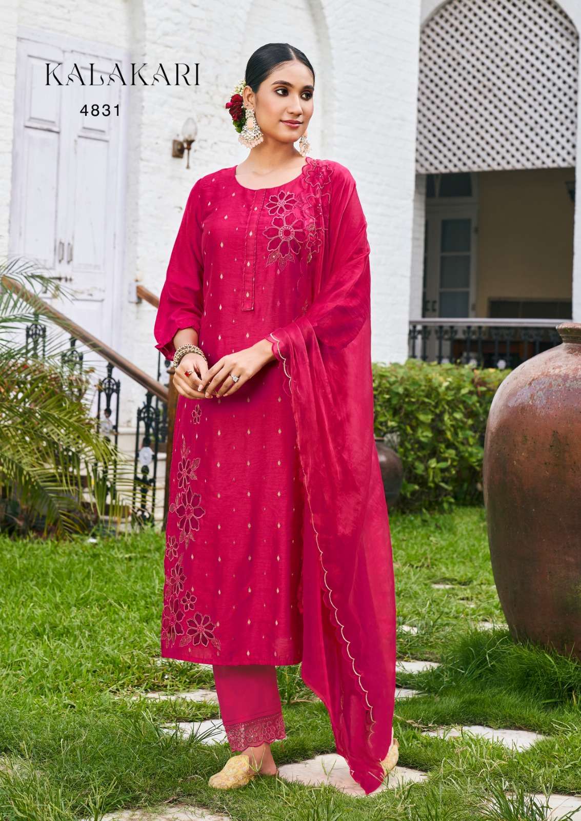 rangoon kalakari viscose jaquard beautiful look kurti pant with dupatta catalog