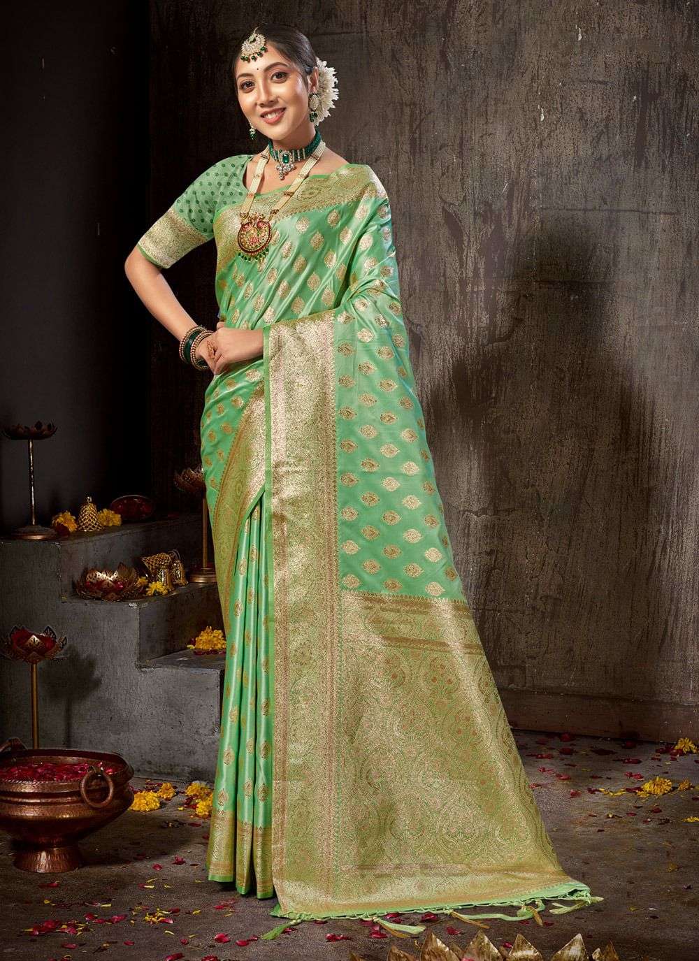 sangam prints rishta banarsi silk regal look saree catalog