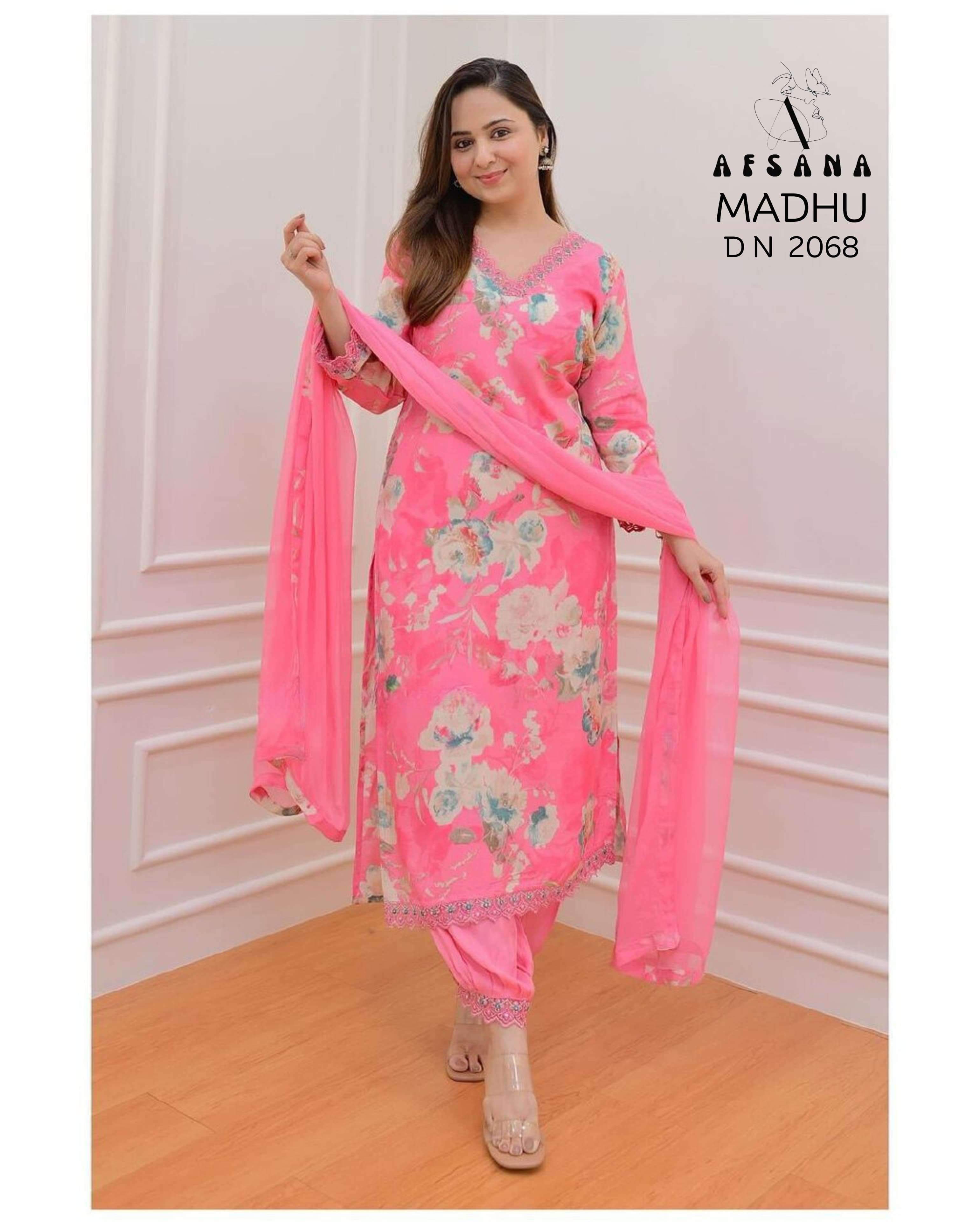 afsana madhuri 2 2068 muslin regal look top bottom with dupatta size set