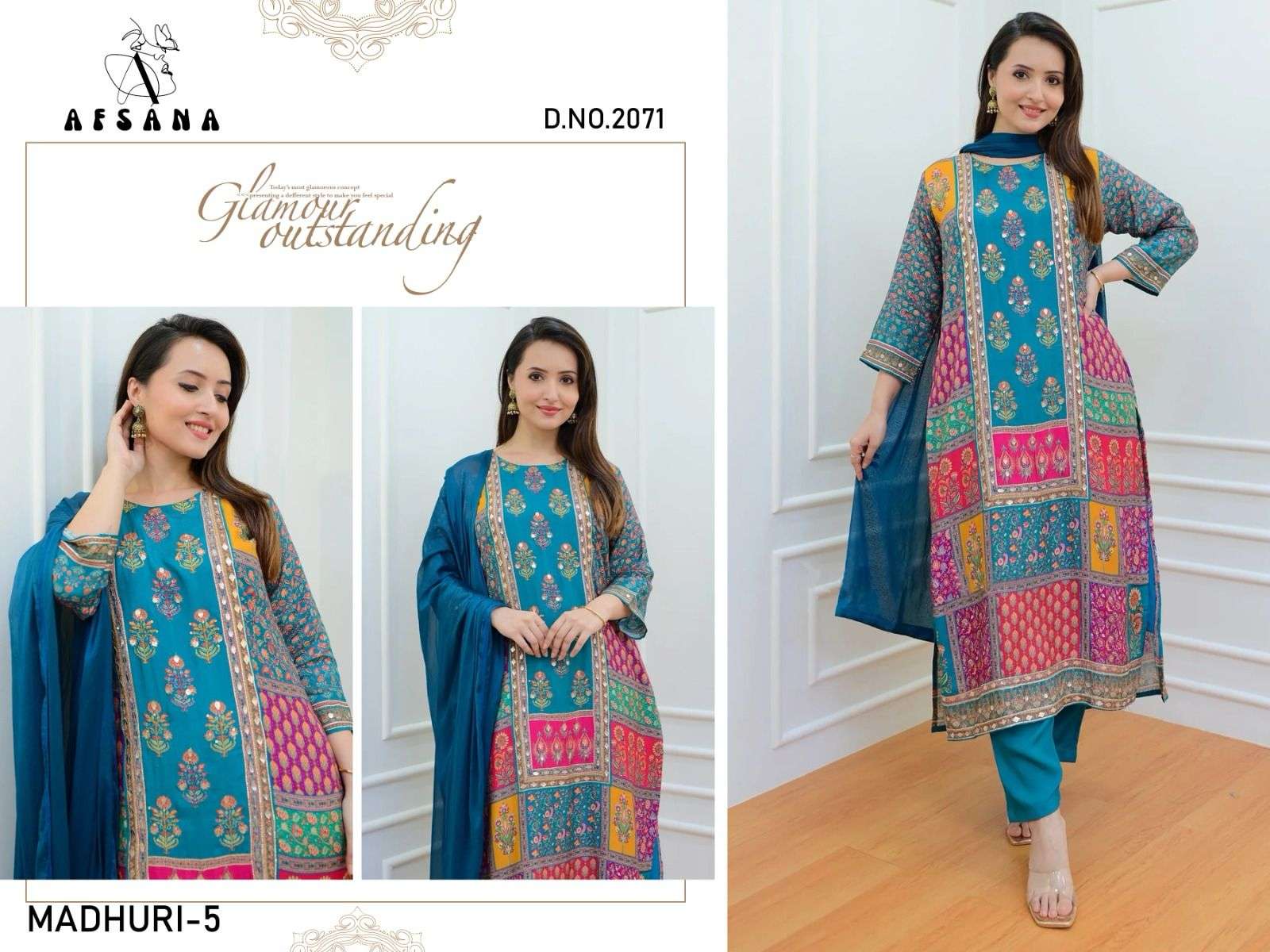 afsana madhuri 5 muslin beautiful embroidery look top bottom with dupatta size set