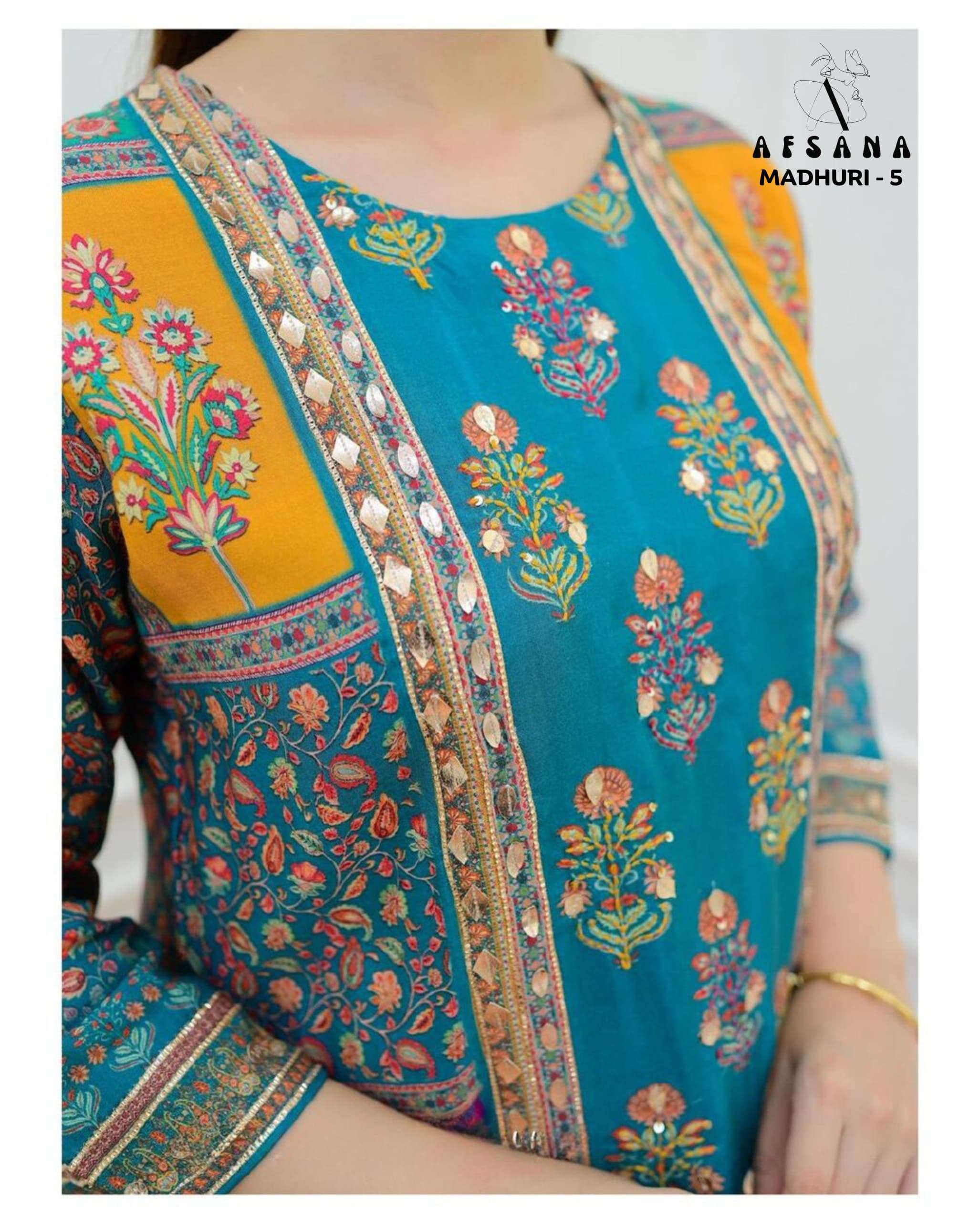 afsana madhuri 5 muslin beautiful embroidery look top bottom with dupatta size set