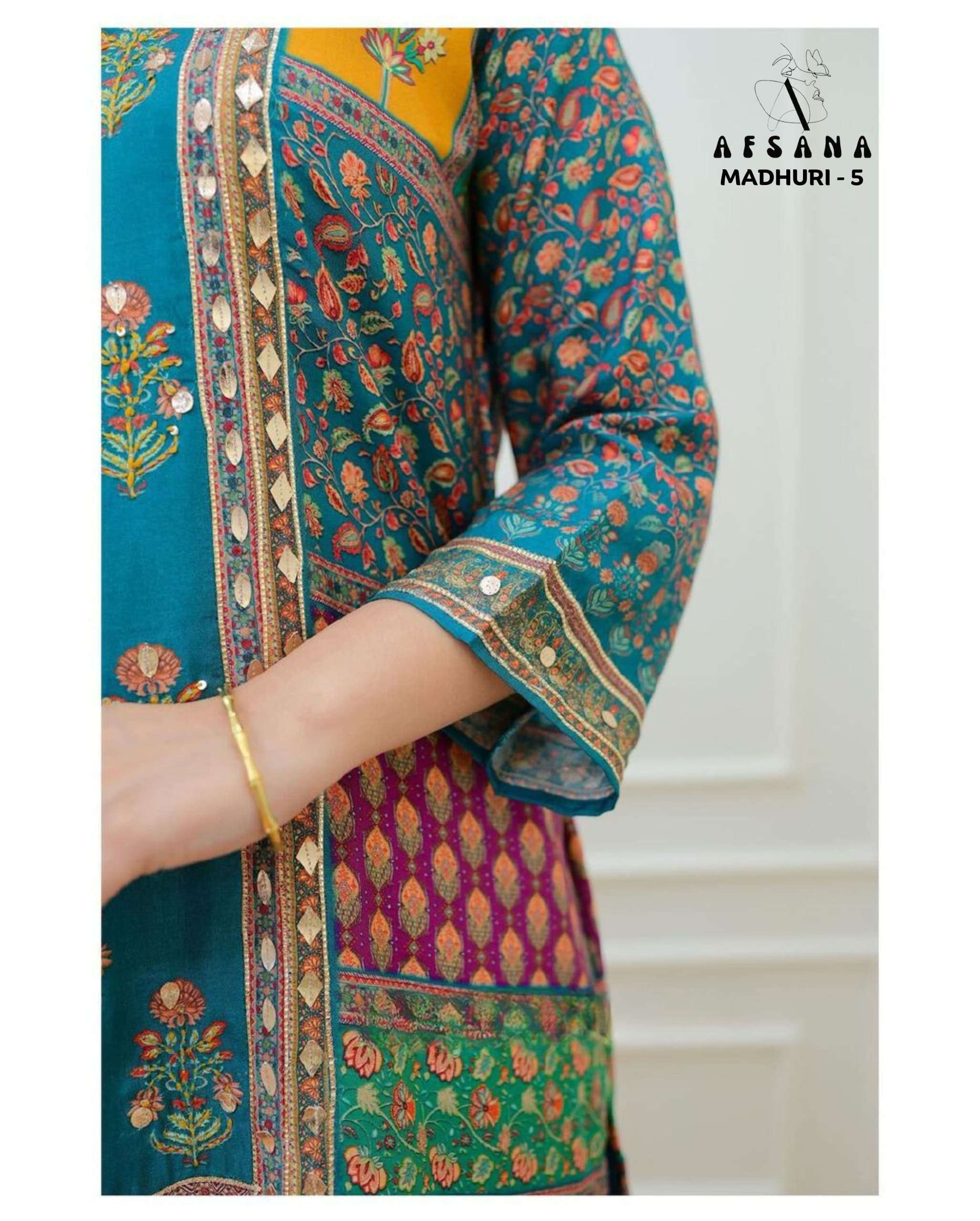 afsana madhuri 5 muslin beautiful embroidery look top bottom with dupatta size set