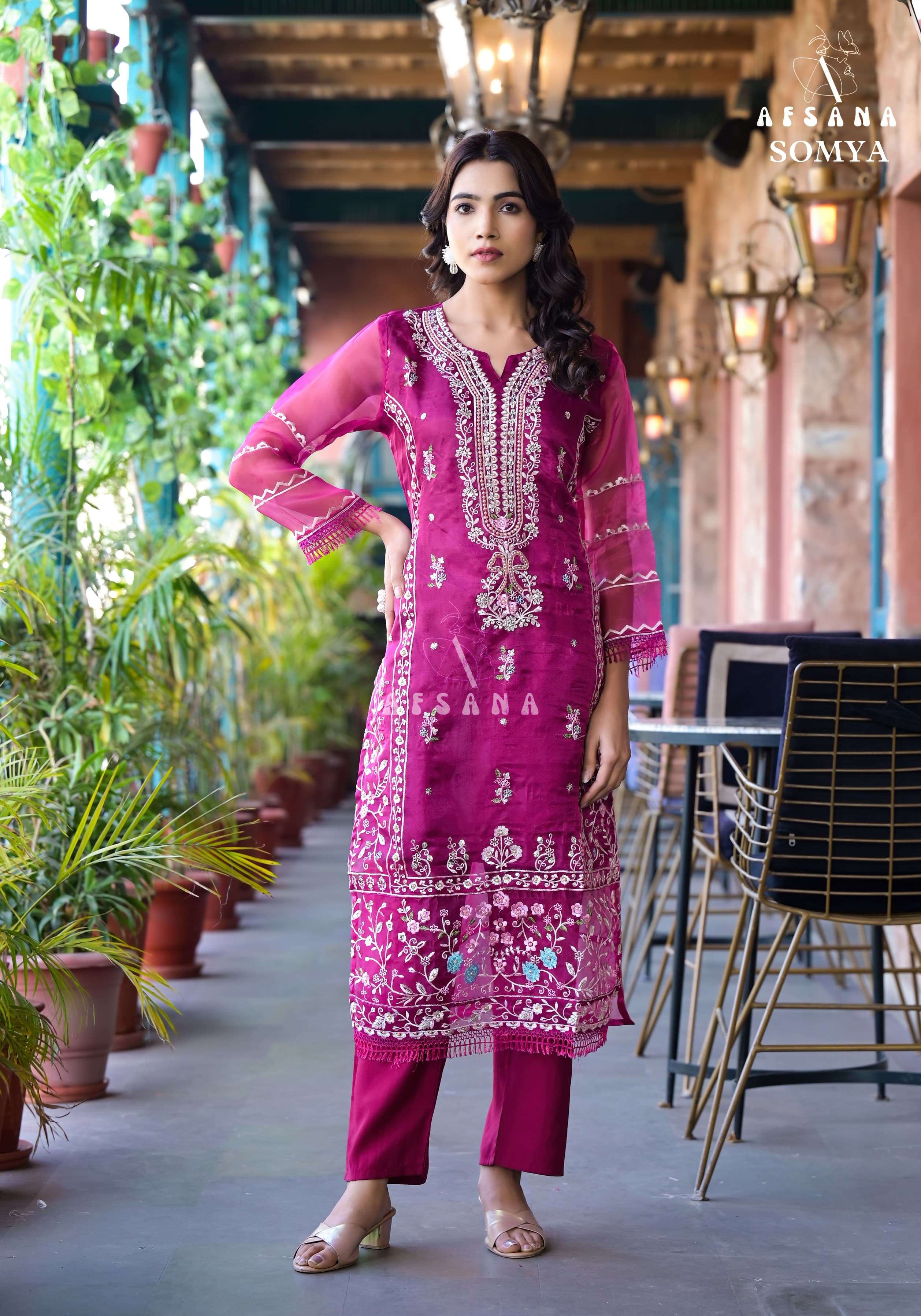 afsana somya exclusive embroidery look top bottom with dupatta size set