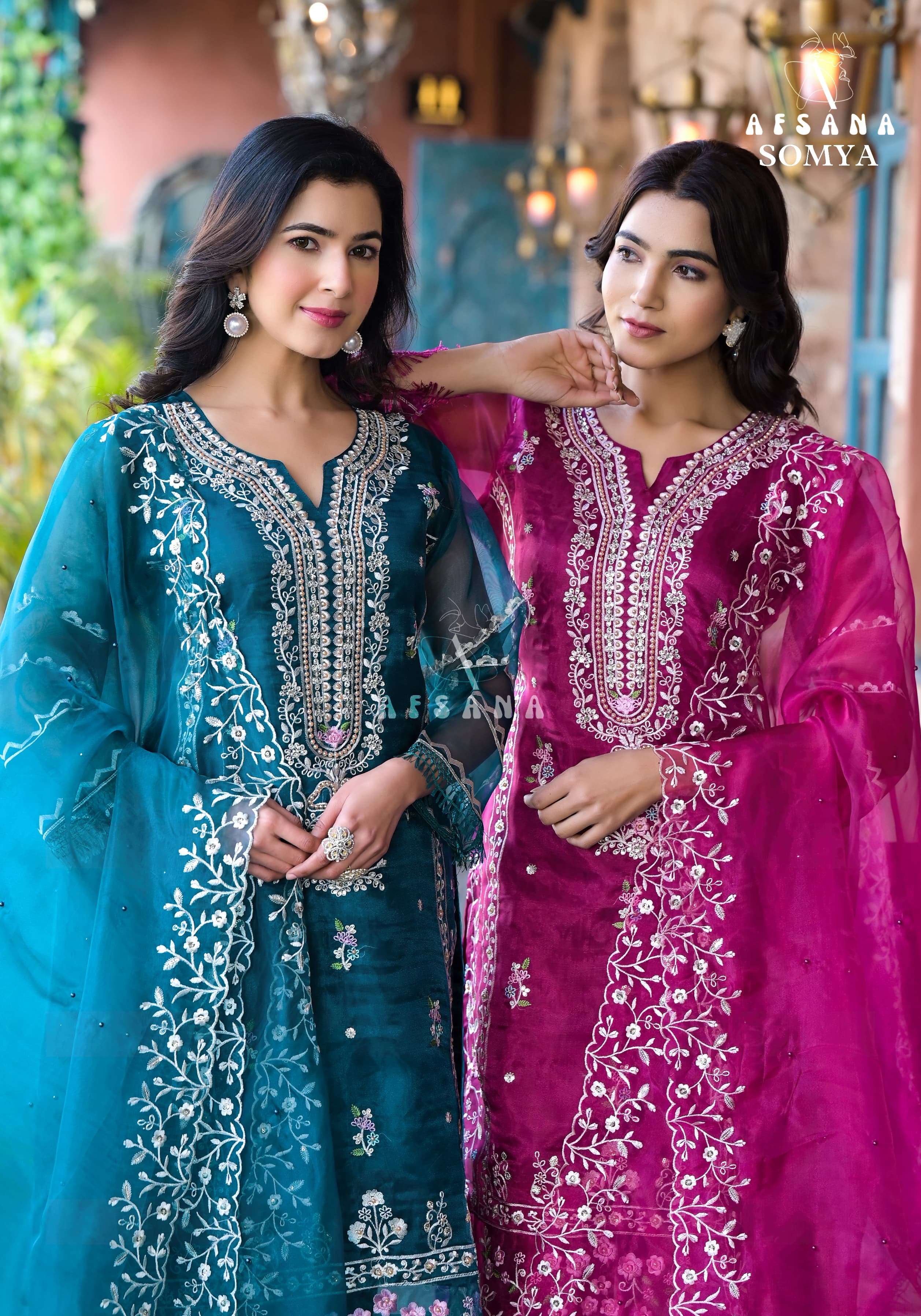 afsana somya exclusive embroidery look top bottom with dupatta size set