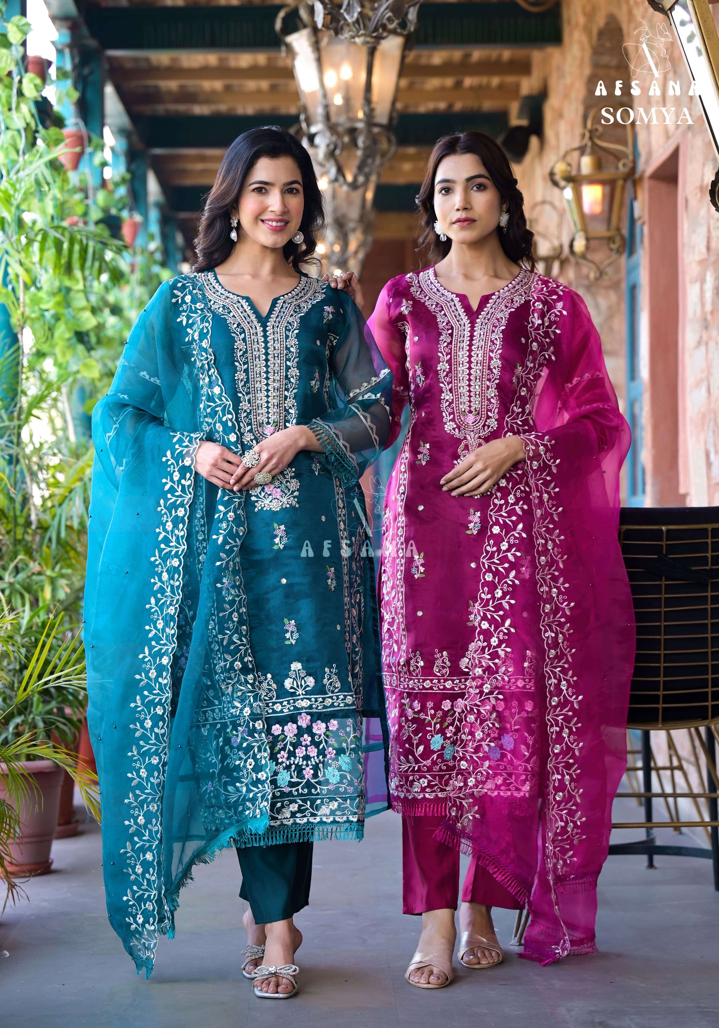 afsana somya exclusive embroidery look top bottom with dupatta size set