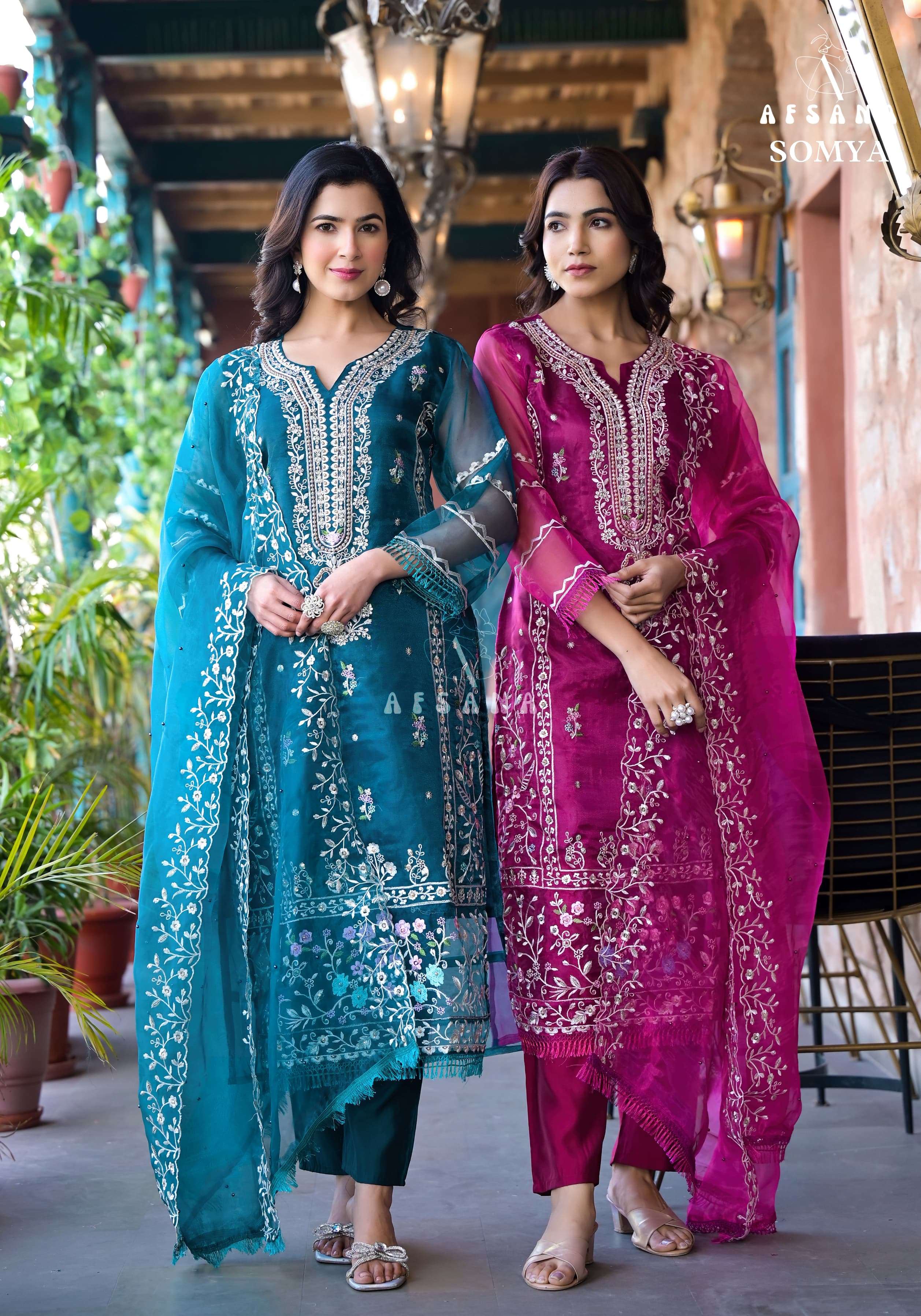 afsana somya exclusive embroidery look top bottom with dupatta size set