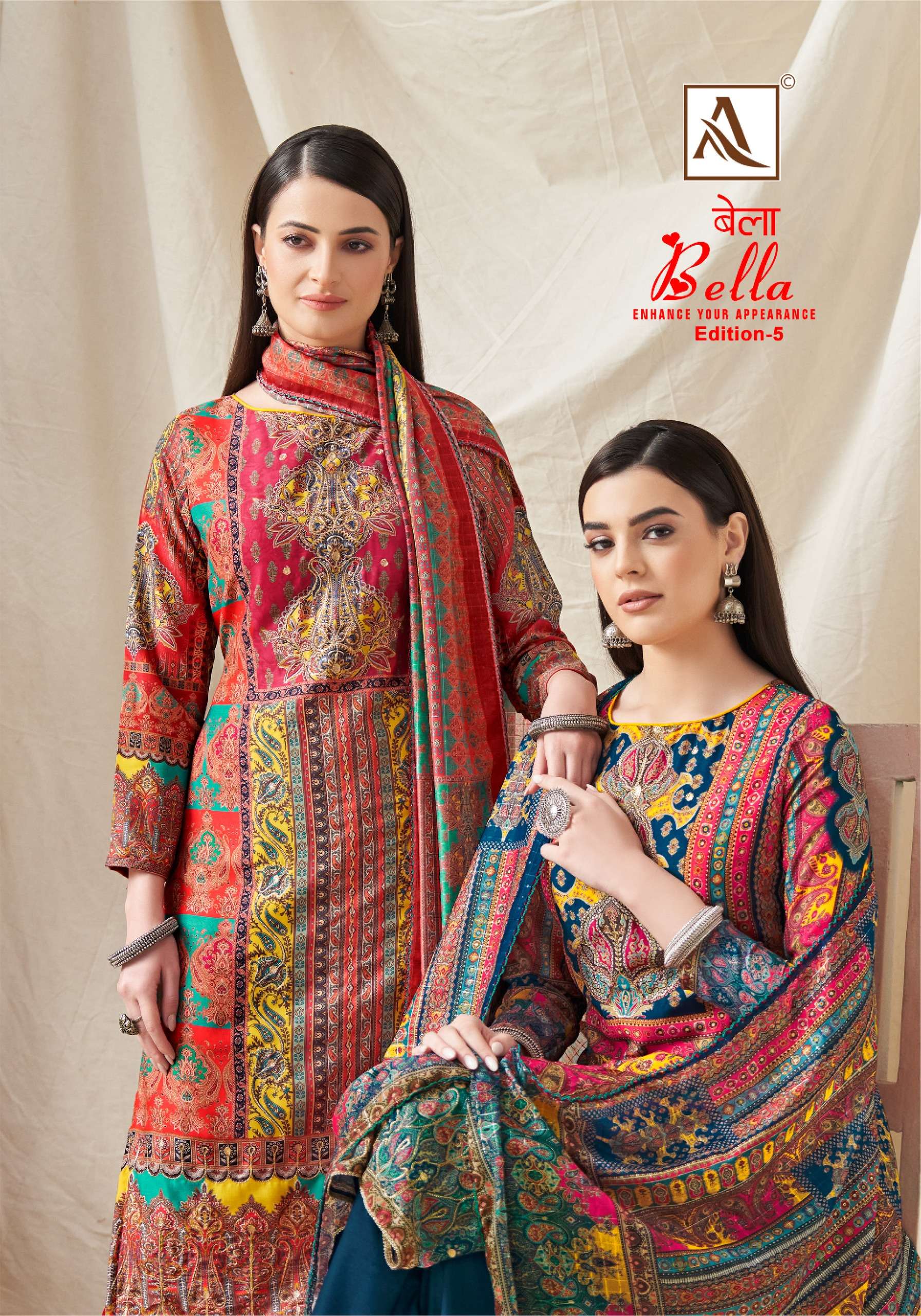 alok suit bella 5 pure muslin regal look salwar suit catalog