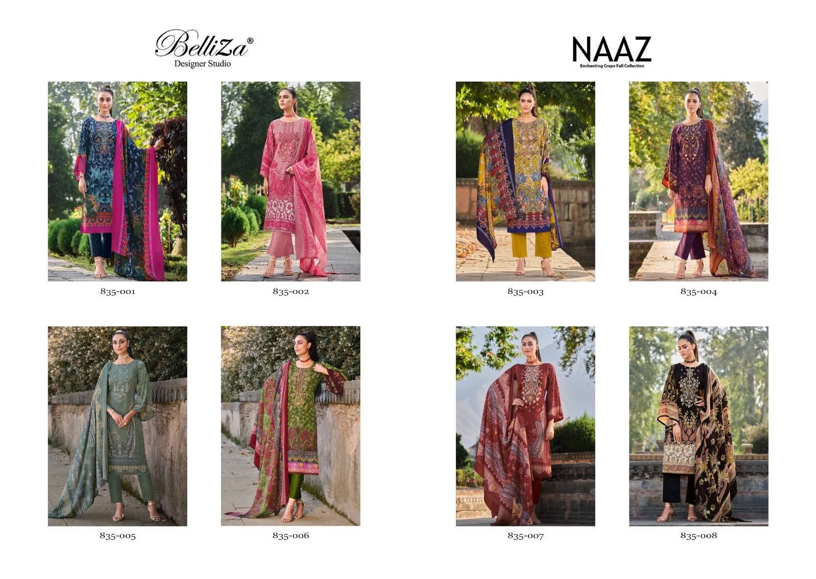 belliza designer studio naaz pure crape ecxlusive print salwar suit catalog