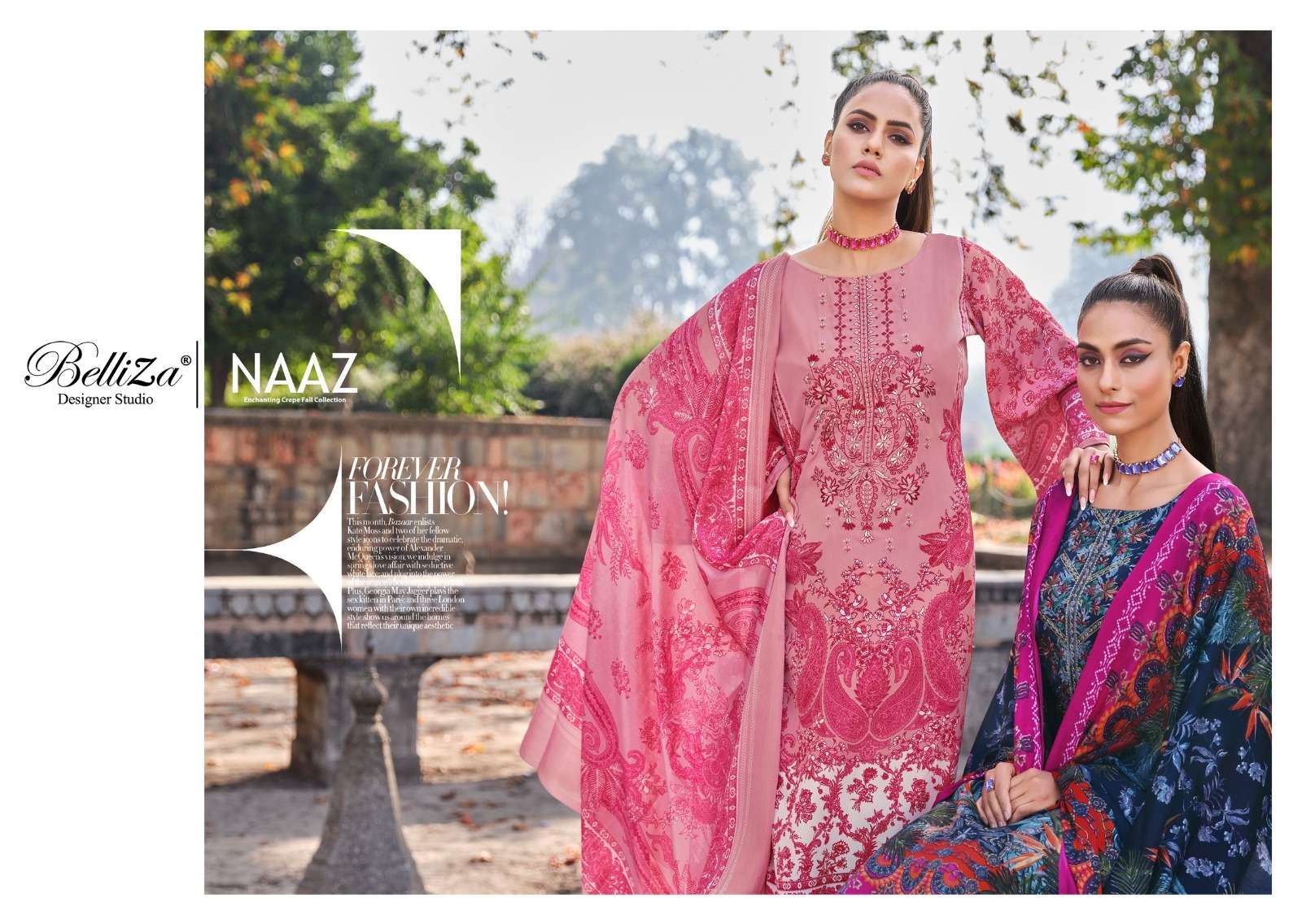 belliza designer studio naaz pure crape ecxlusive print salwar suit catalog