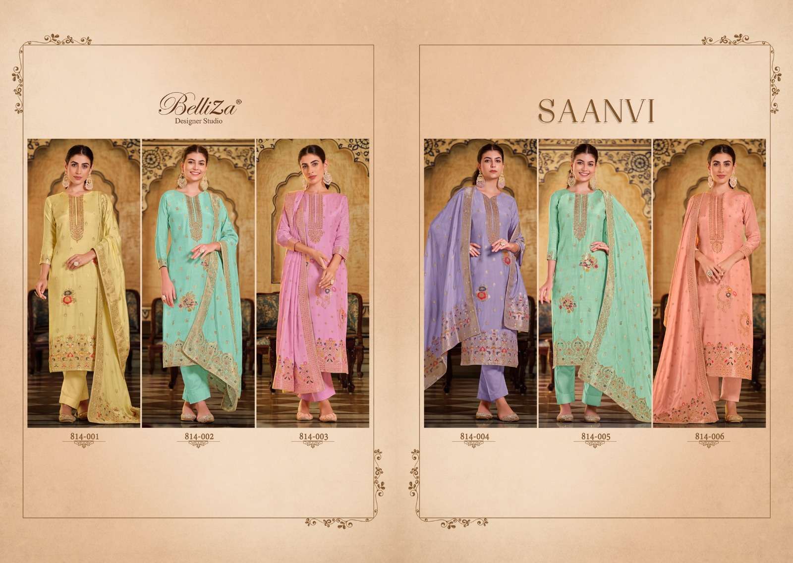 belliza designer studio  saanvi viscose muslin decent look salwar suit catalog