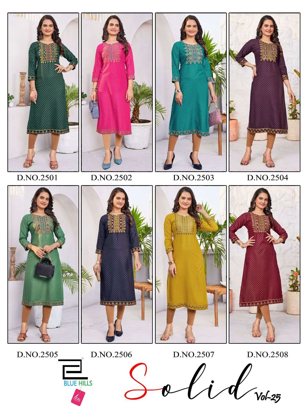 blue hills Solid Vol.25 rayon decent look kurti catalog