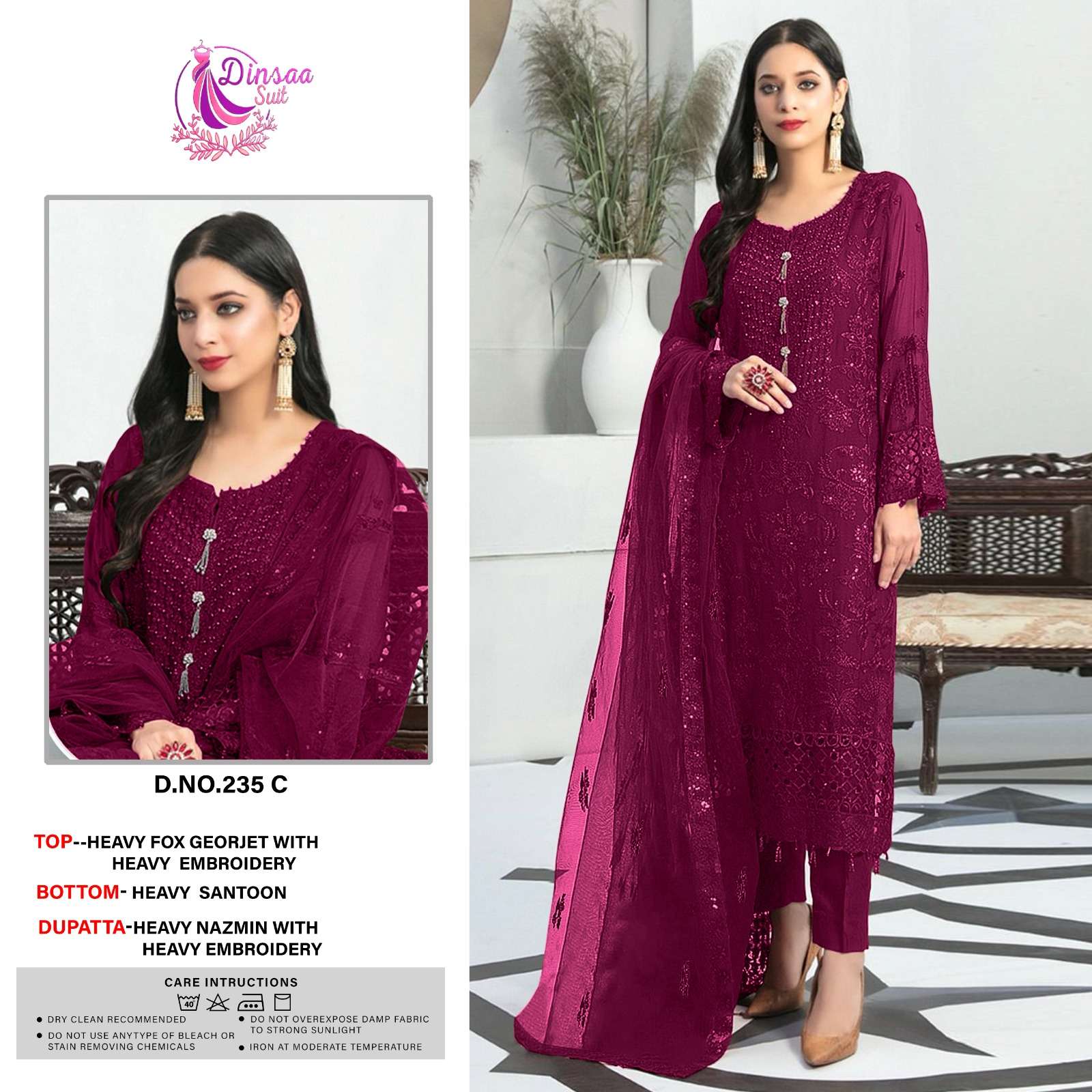 dinsaa suit d s no 235 gerogette elegant look salwar suit catalog