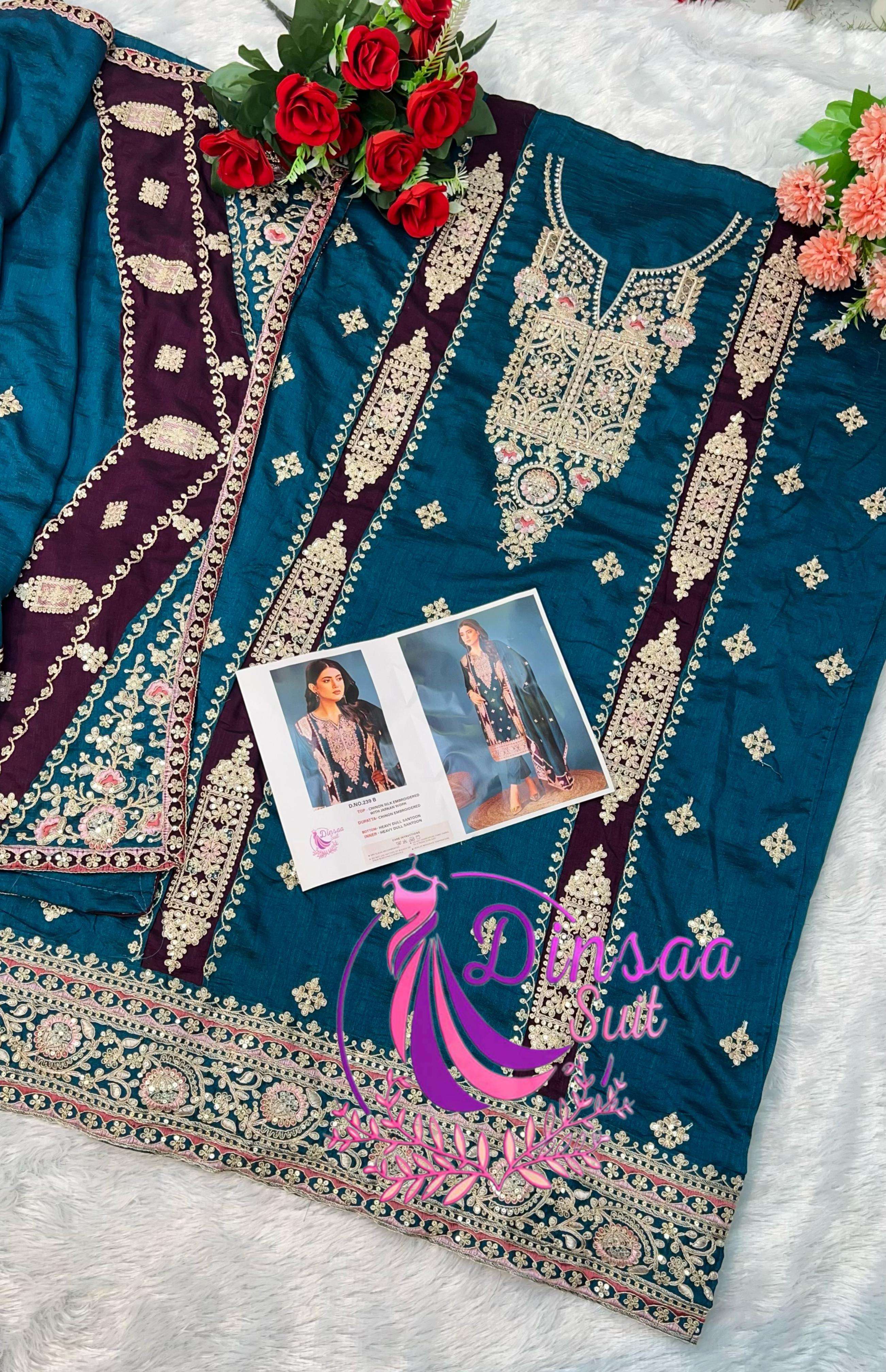 dinsaa suit d s no 239 chinnin silk regal  look salwar suit catalog